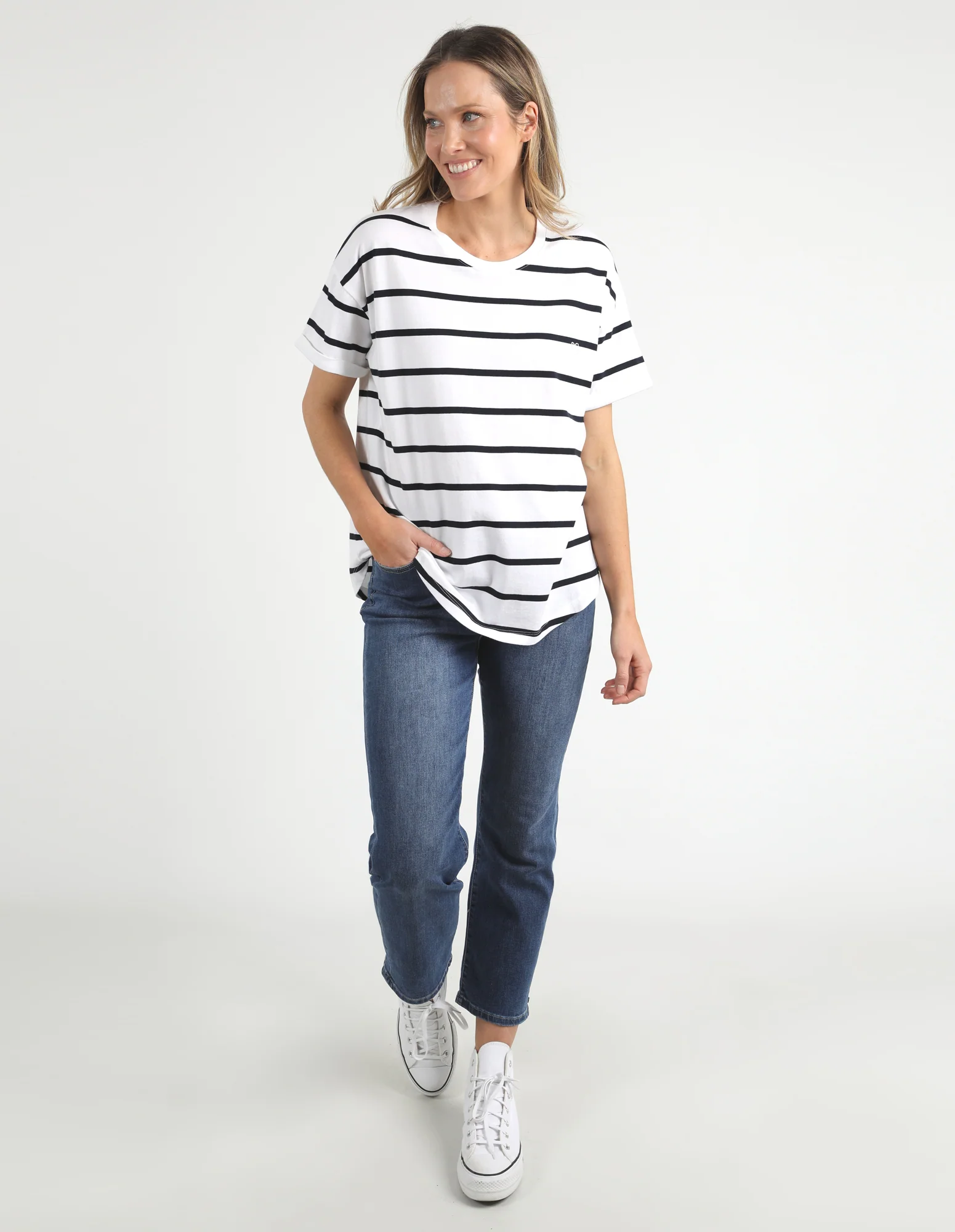 Halli Short Sleeve Tee White & Navy Stripe - Image 2