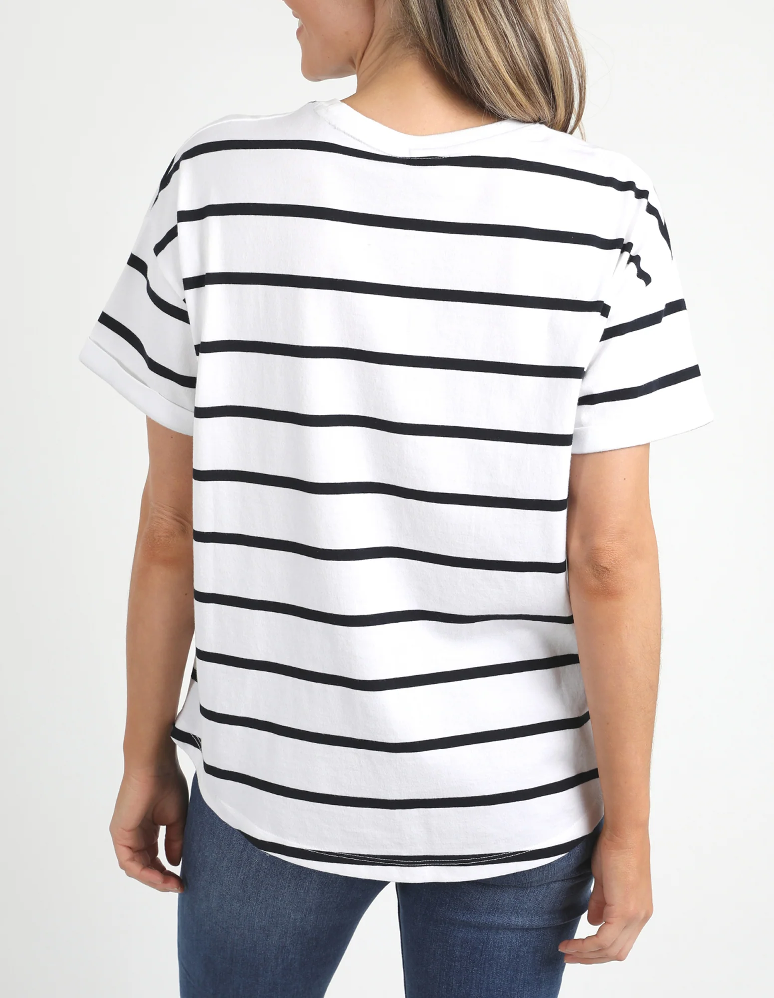 Halli Short Sleeve Tee White & Navy Stripe - Image 3