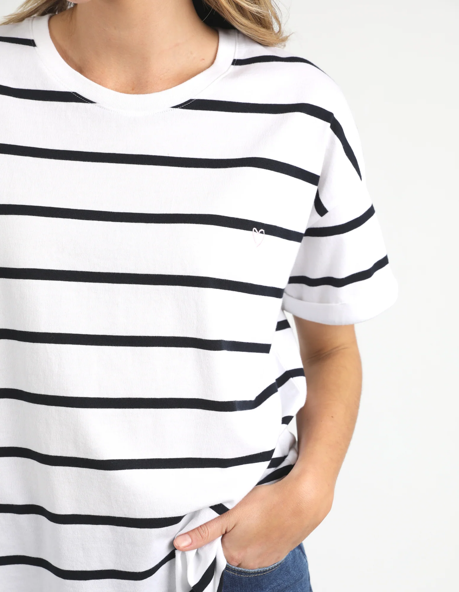 Halli Short Sleeve Tee White & Navy Stripe - Image 4