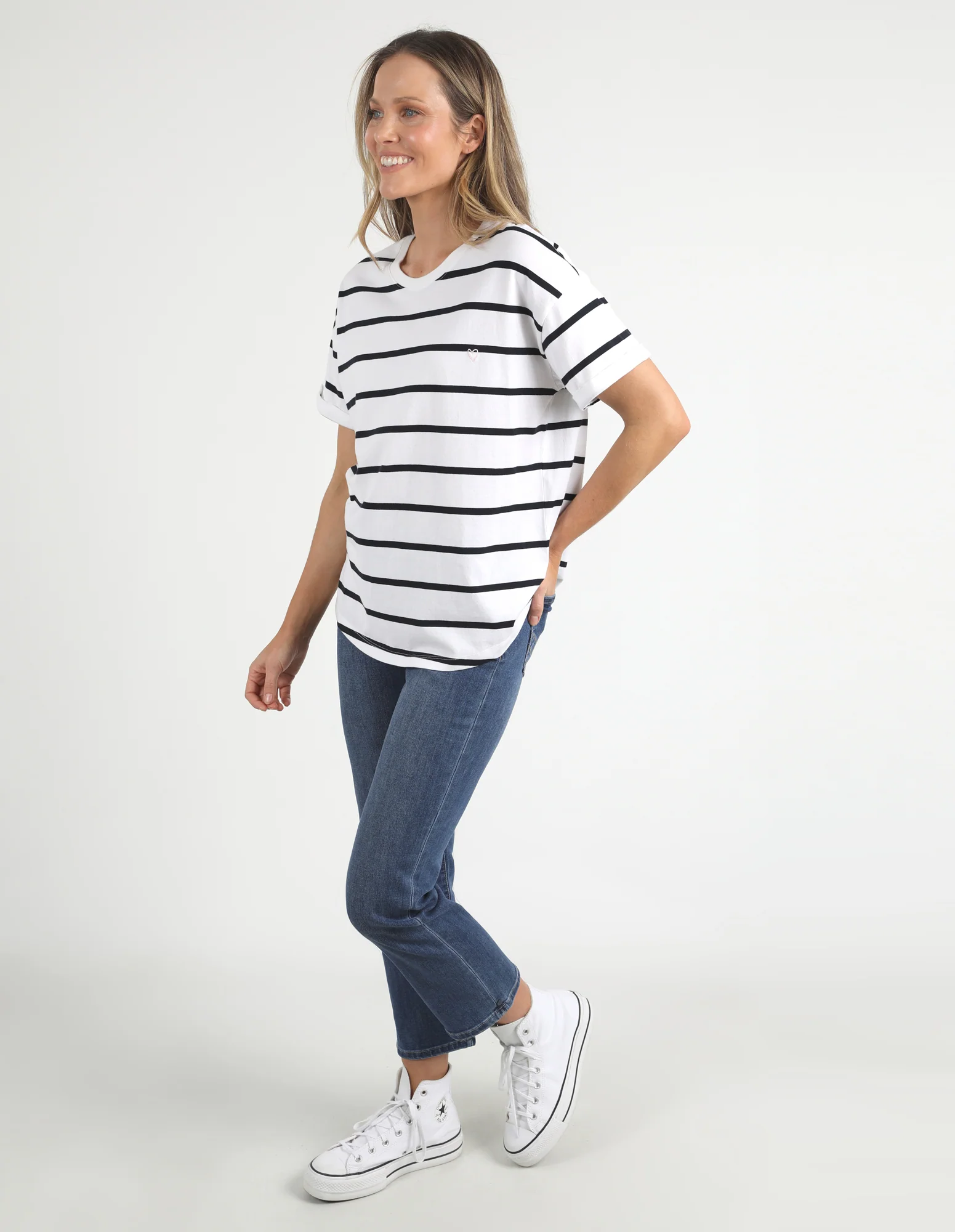 Halli Short Sleeve Tee White & Navy Stripe - Image 5