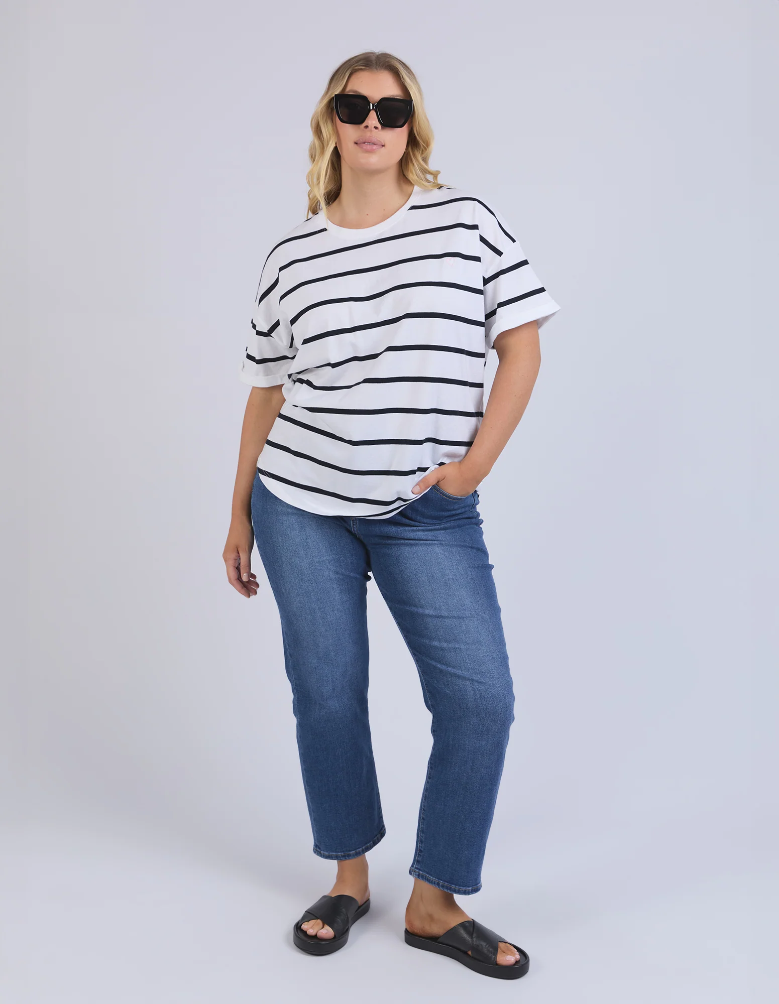 Halli Short Sleeve Tee White & Navy Stripe - Image 7