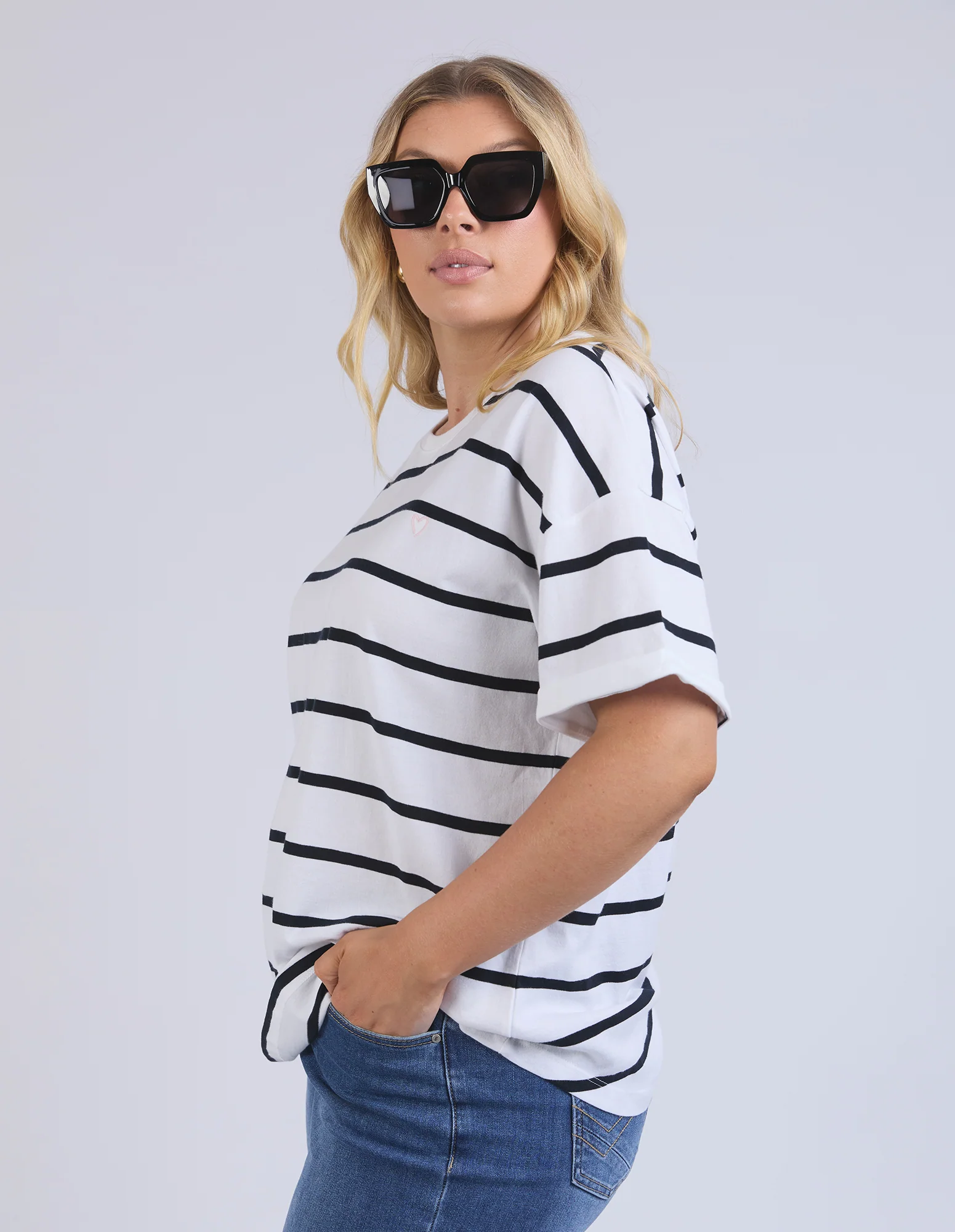 Halli Short Sleeve Tee White & Navy Stripe - Image 9