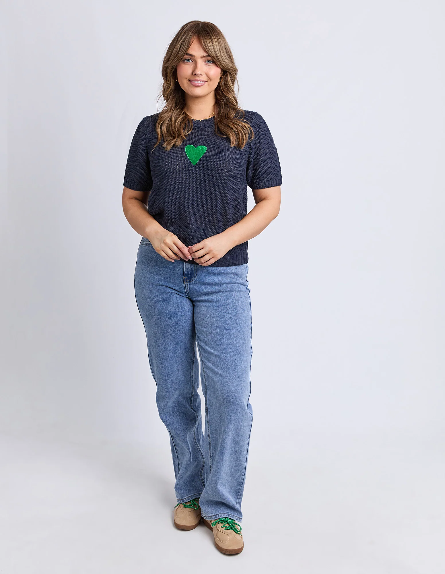 Heart Short Sleeve Knit Navy - Image 2