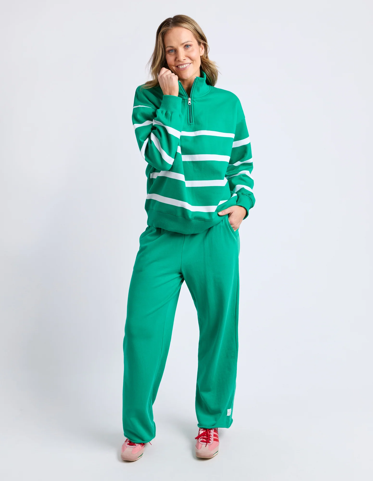 Lane Zip Crew Green & White Stripe - Image 2