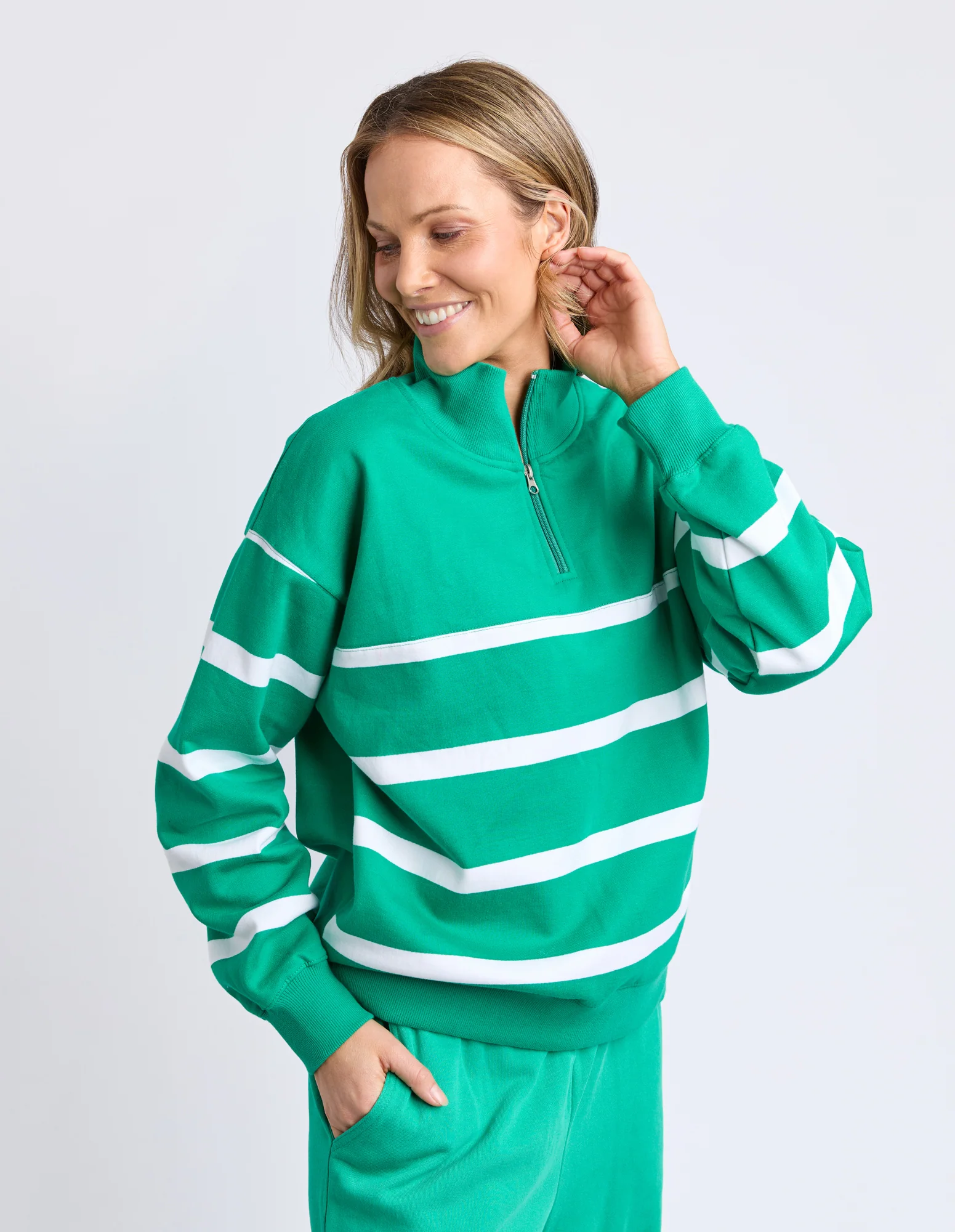 Lane Zip Crew Green & White Stripe - Image 4
