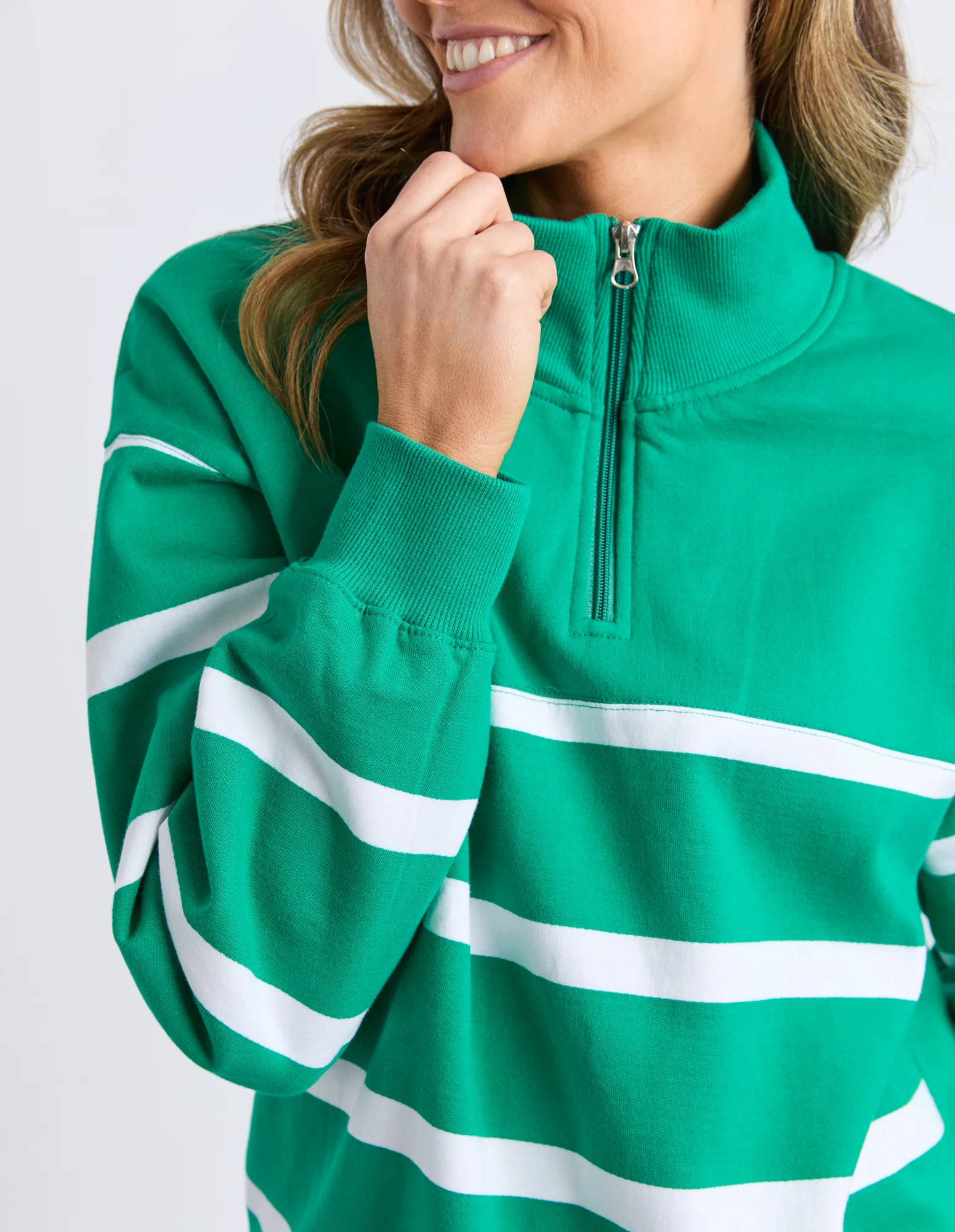 Lane Zip Crew Green & White Stripe - Image 5