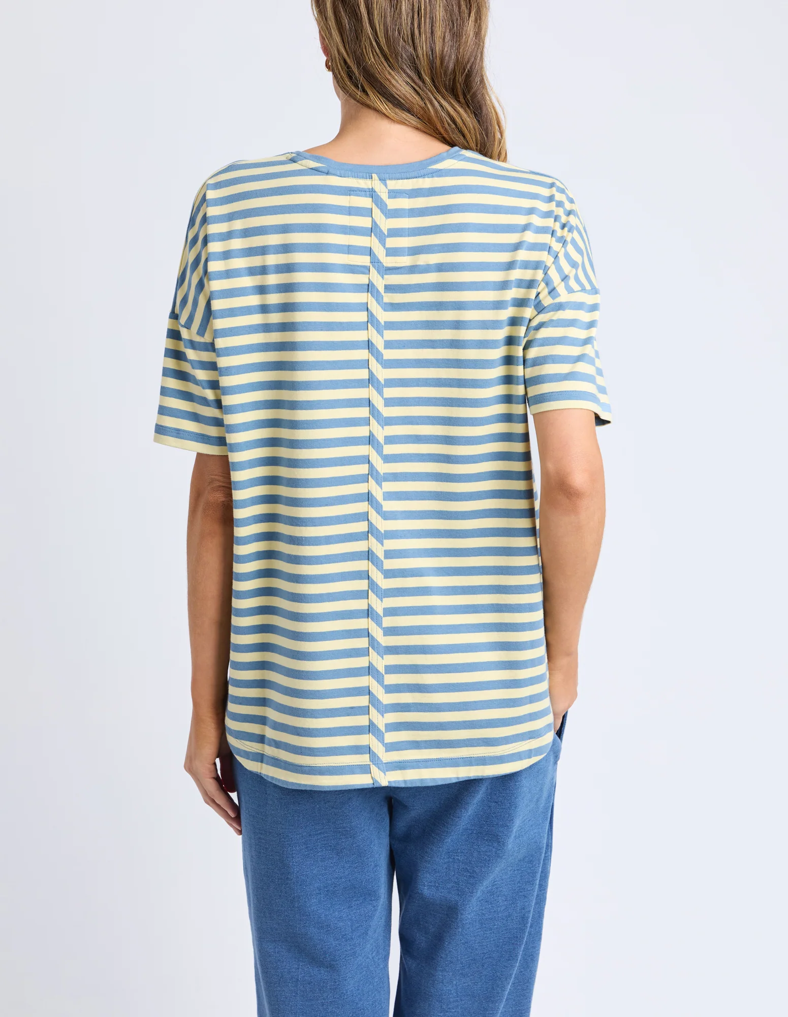 Lauren Short Sleeve Tee Blue and Banana Stripe - Image 3