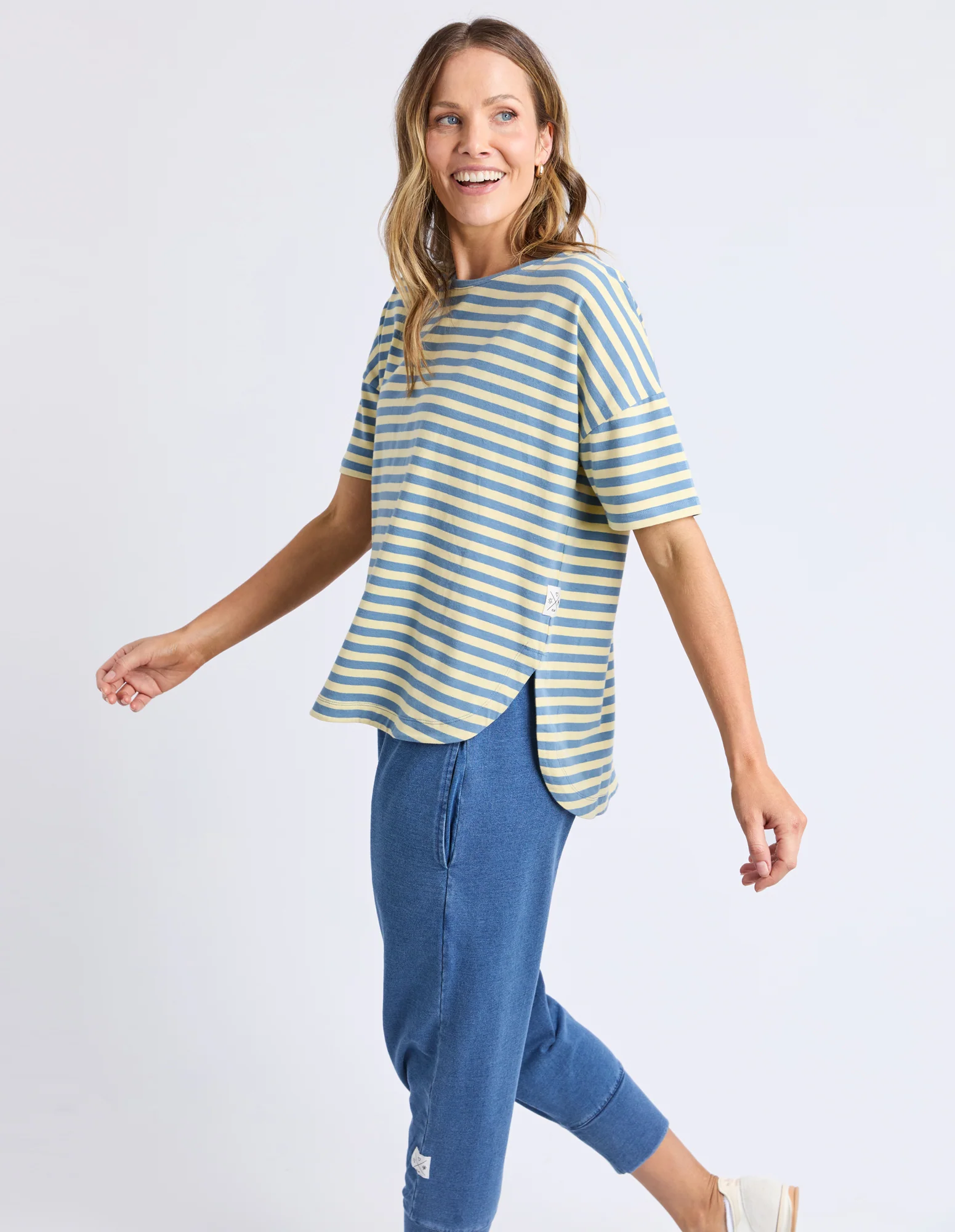 Lauren Short Sleeve Tee Blue and Banana Stripe - Image 4