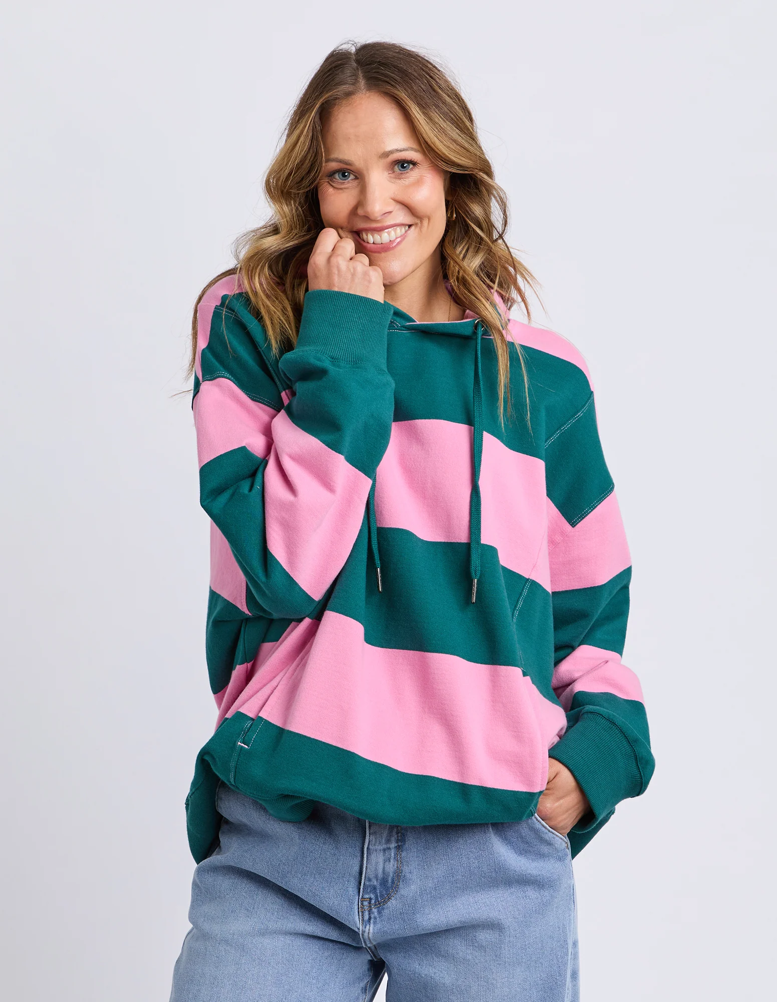 Liberty Block Hoodie Pink & Green Stripe - Image 2