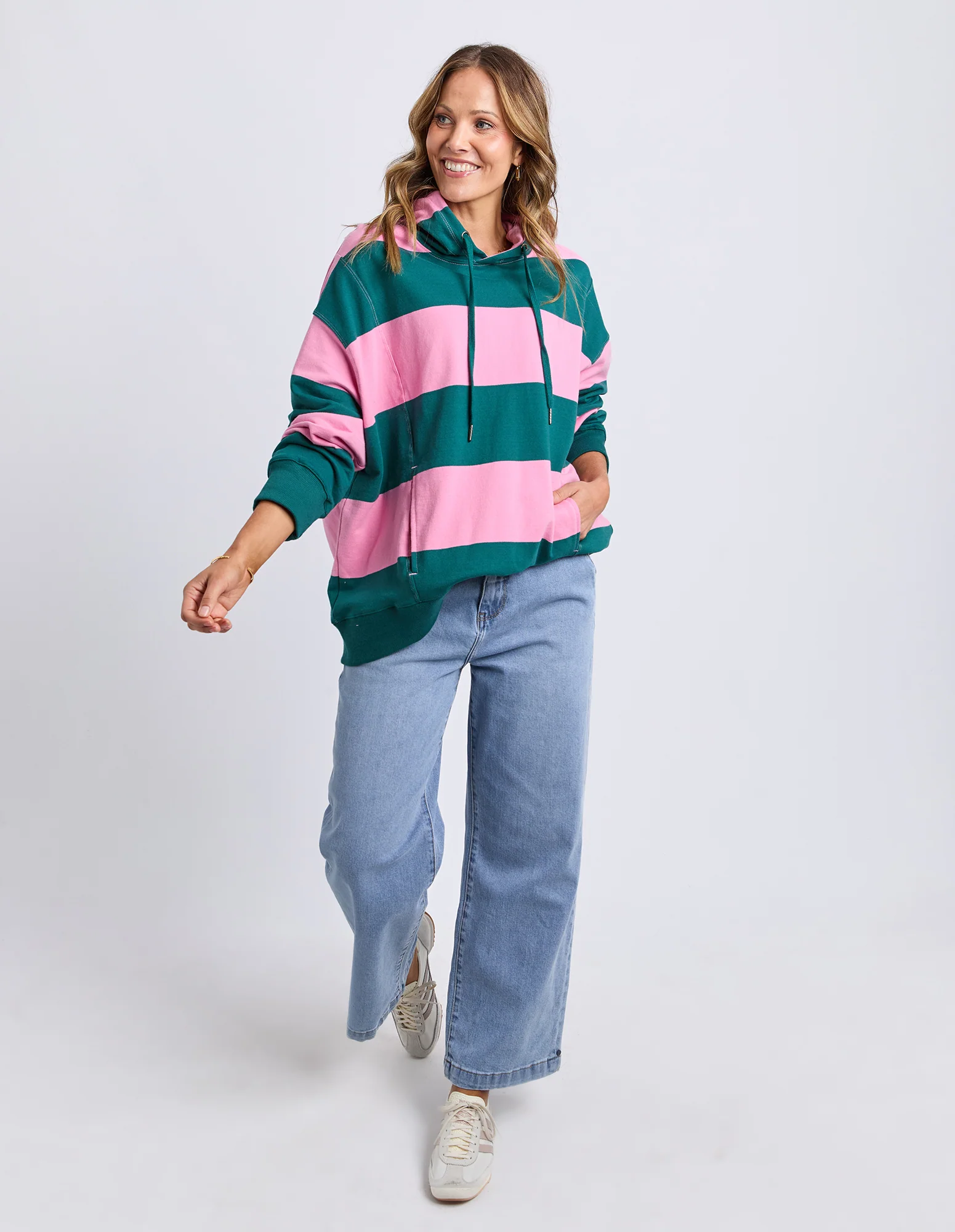 Liberty Block Hoodie Pink & Green Stripe - Image 3