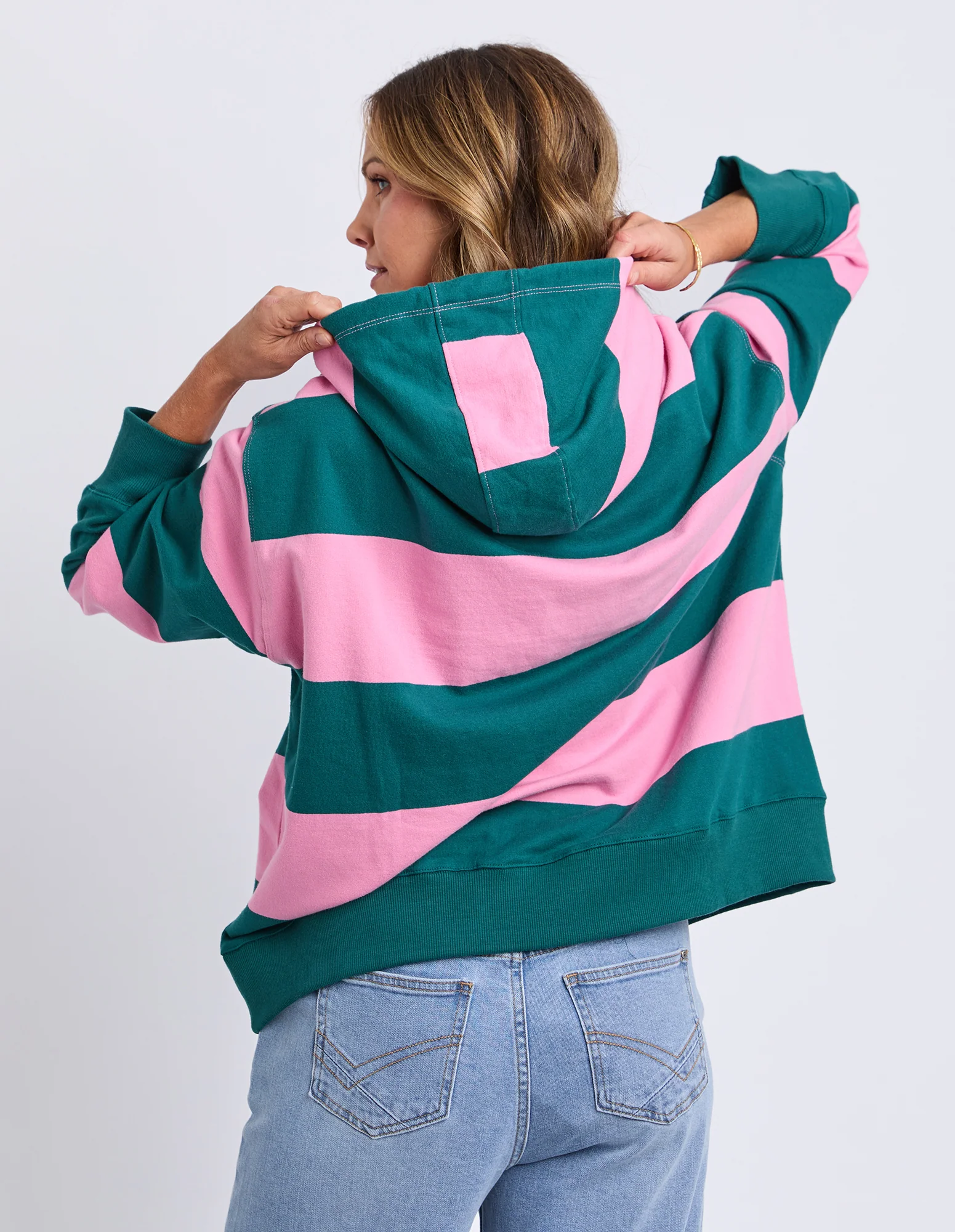 Liberty Block Hoodie Pink & Green Stripe - Image 4