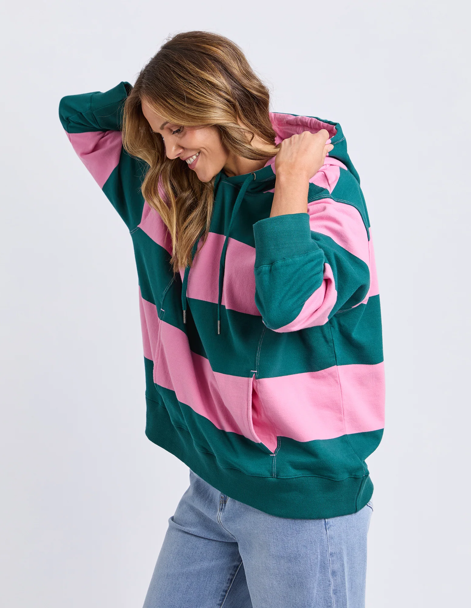 Liberty Block Hoodie Pink & Green Stripe - Image 5
