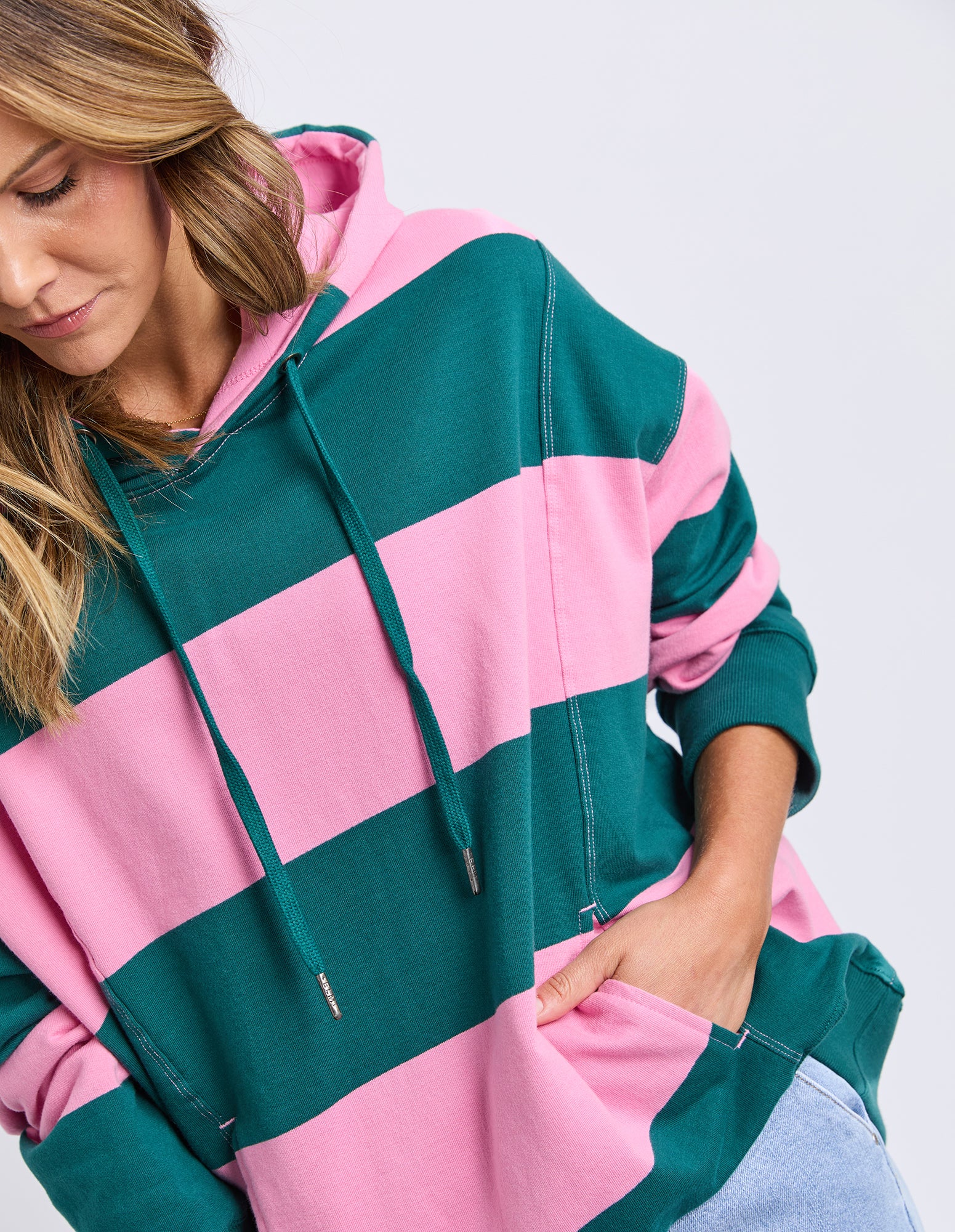 Liberty Block Hoodie Pink & Green Stripe - Image 6