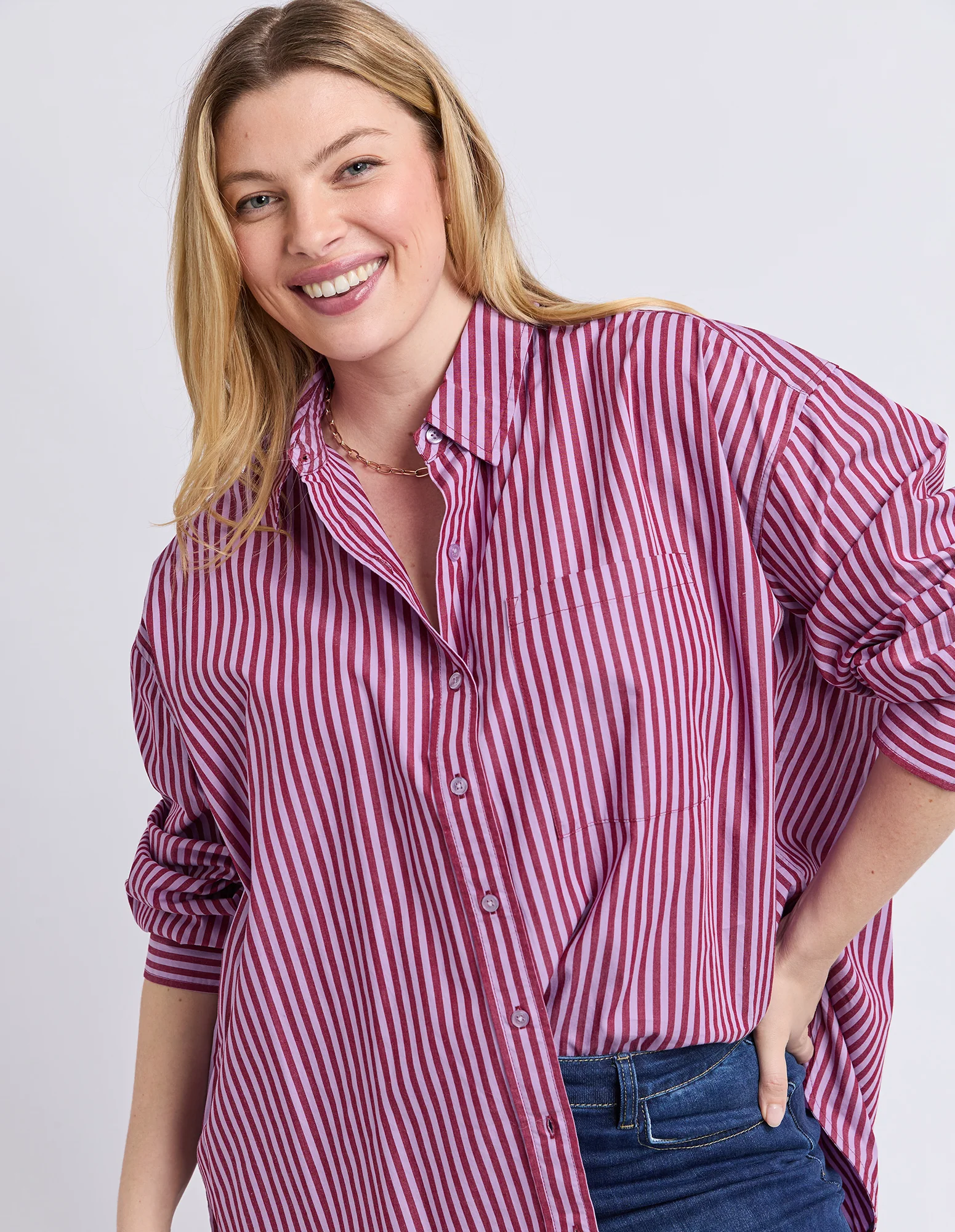 Lila Stripe Shirt Maroon/Lilac Stripe - Image 6