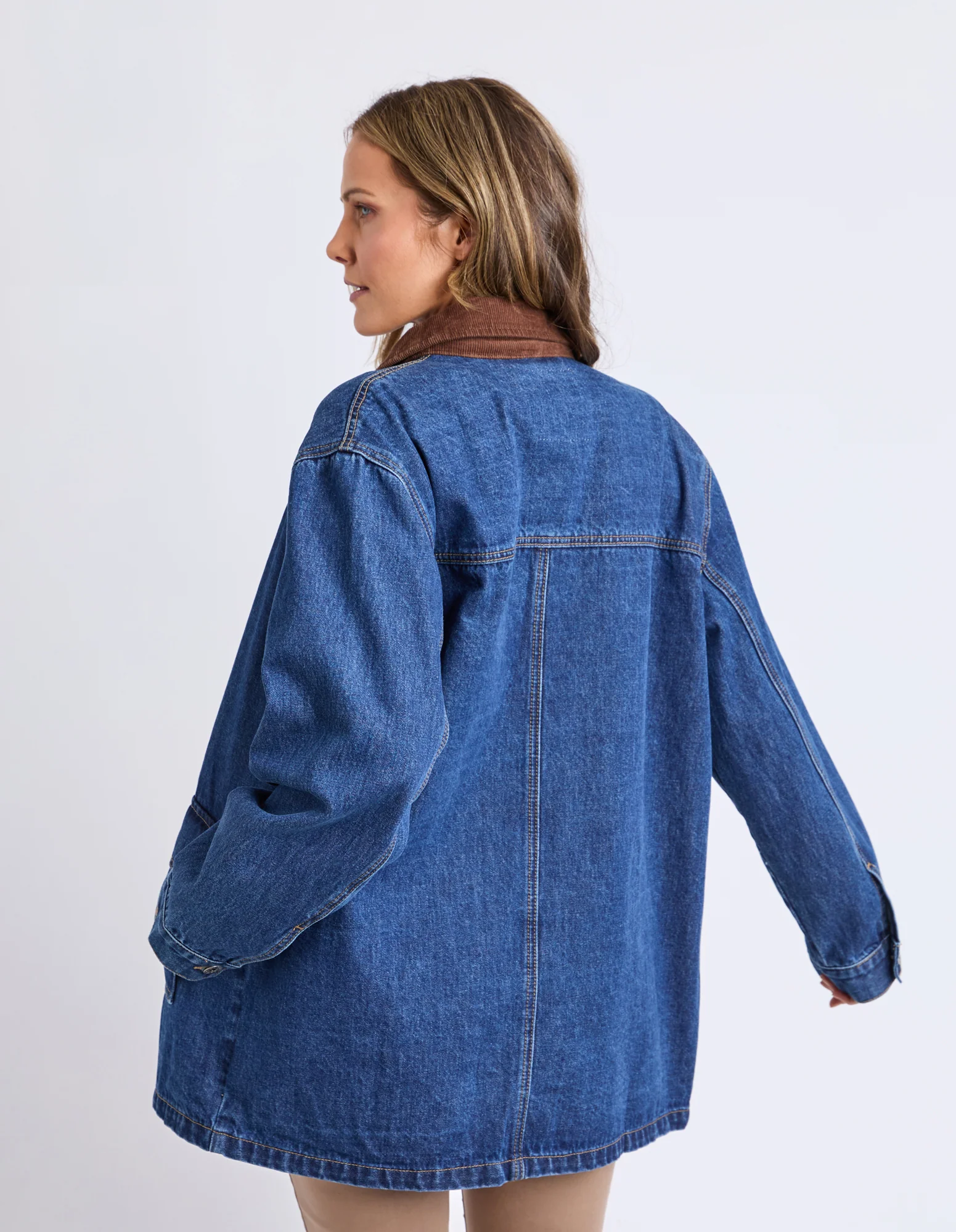 Lilian Denim Barn Jacket Mid Blue Wash - Image 4