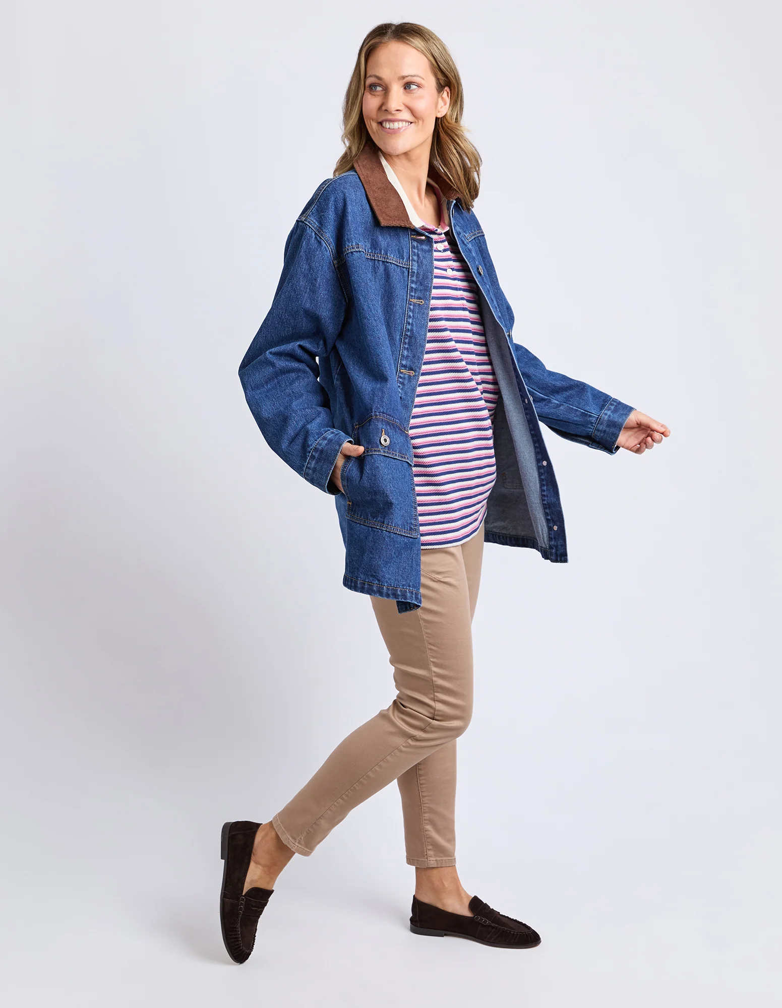 Lilian Denim Barn Jacket Mid Blue Wash - Image 7