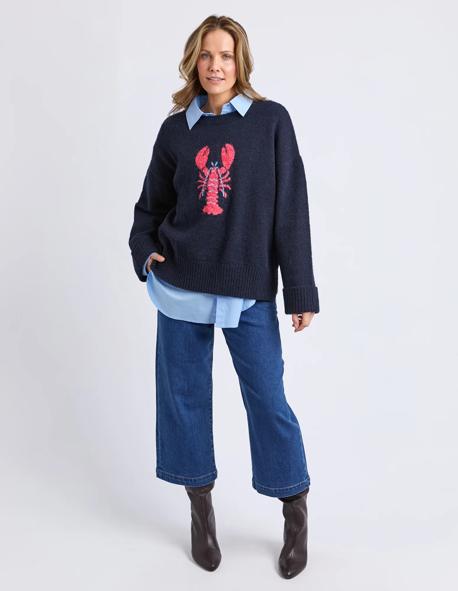 Lobster Intarsia Knit Classic Navy - Image 3