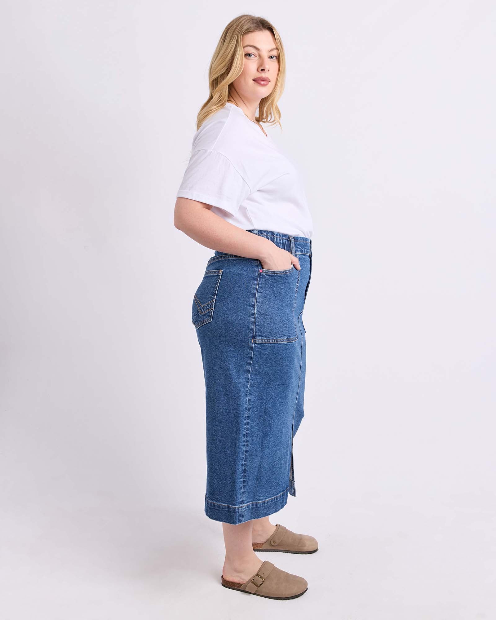 Long Atlas Skirt Dark Blue Wash - Image 6