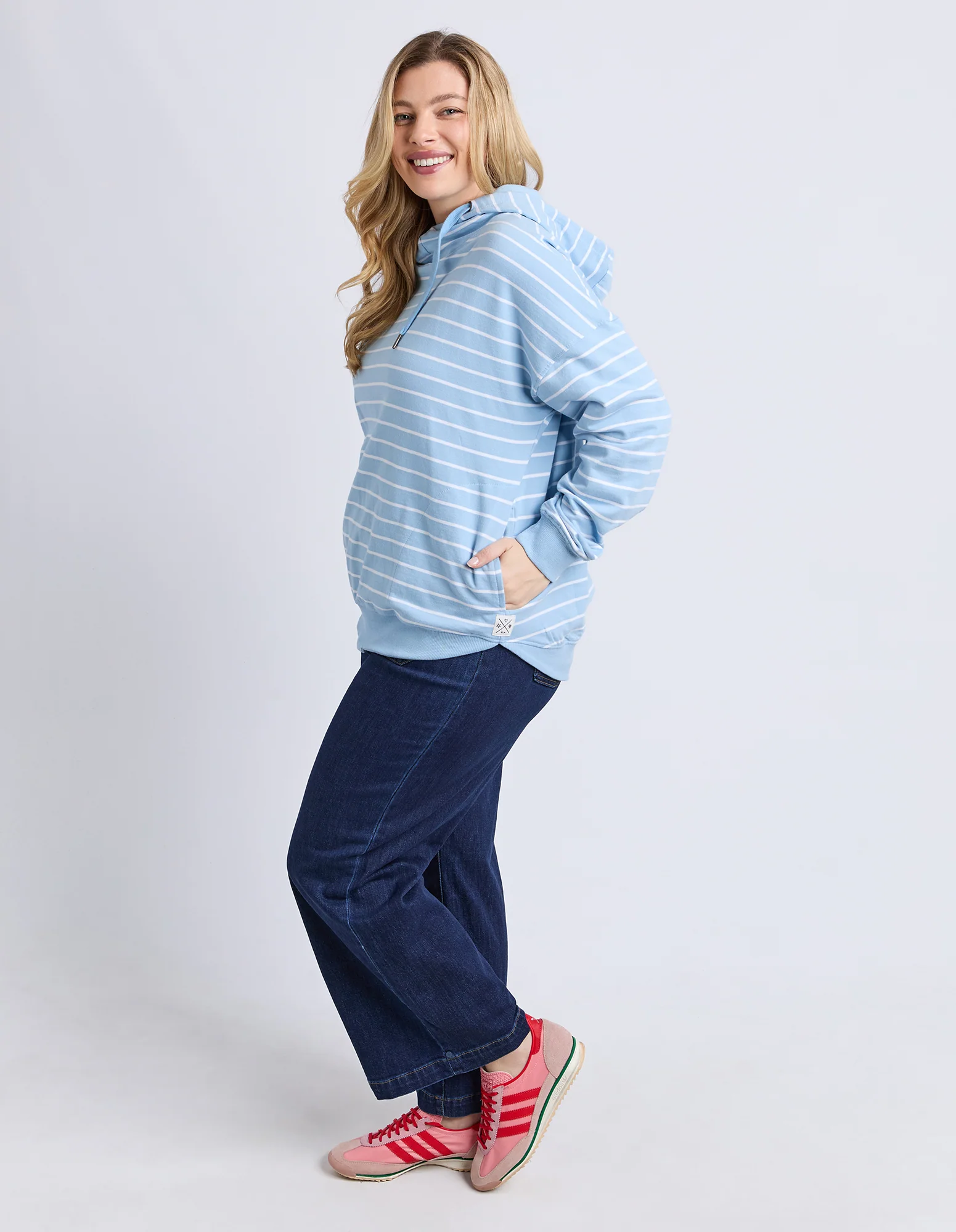 Lounger Scoop Hoodie Light Blue/White Stripe - Image 12
