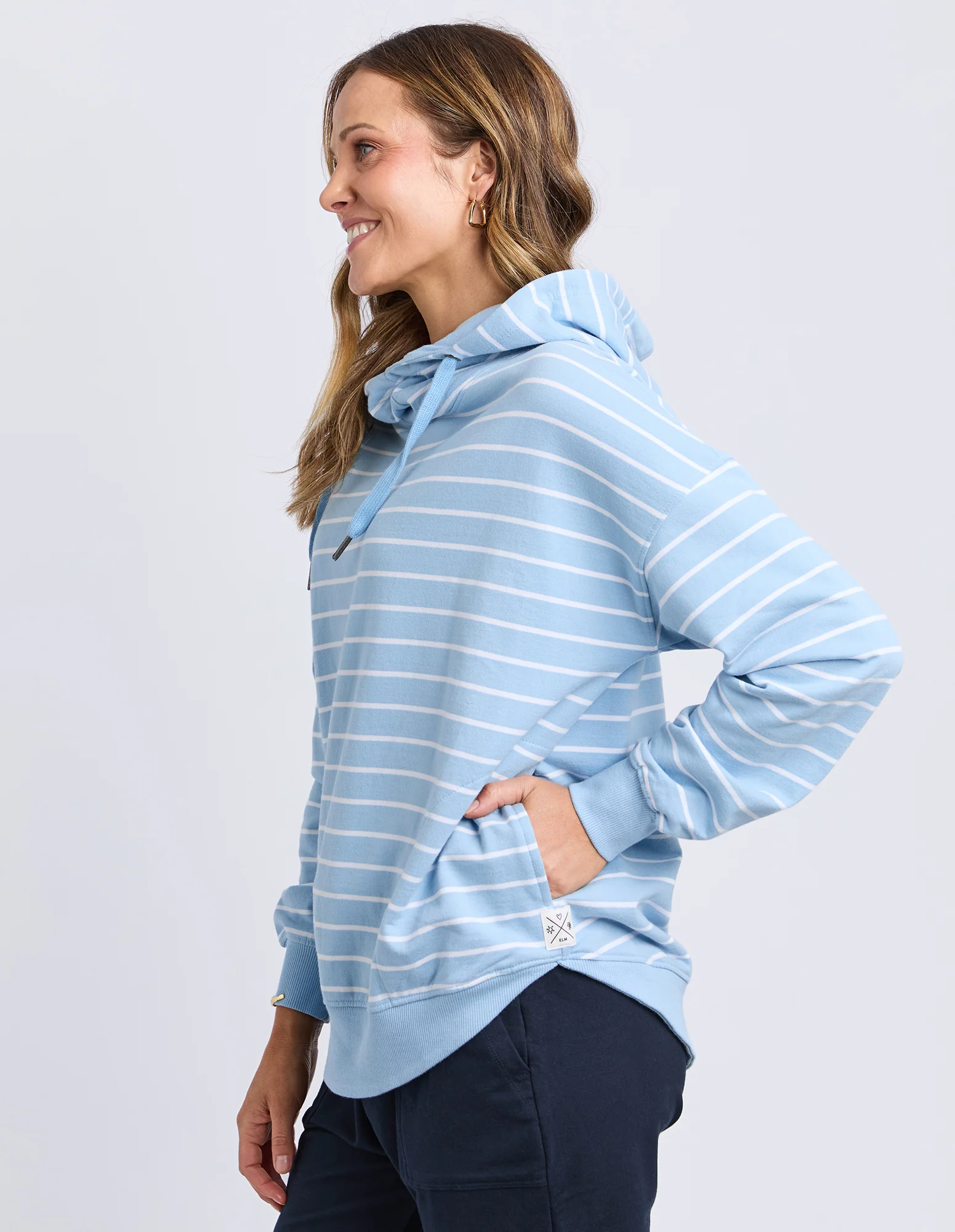 Lounger Scoop Hoodie Light Blue/White Stripe - Image 7