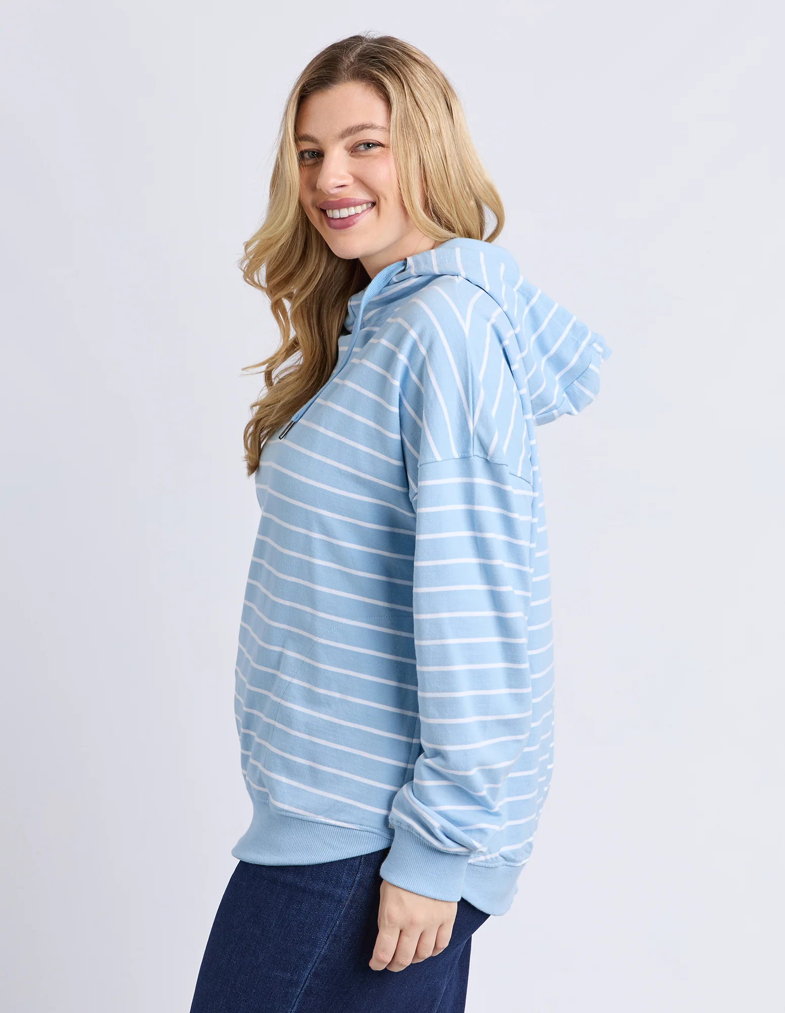 Lounger Scoop Hoodie Light Blue/White Stripe - Image 8