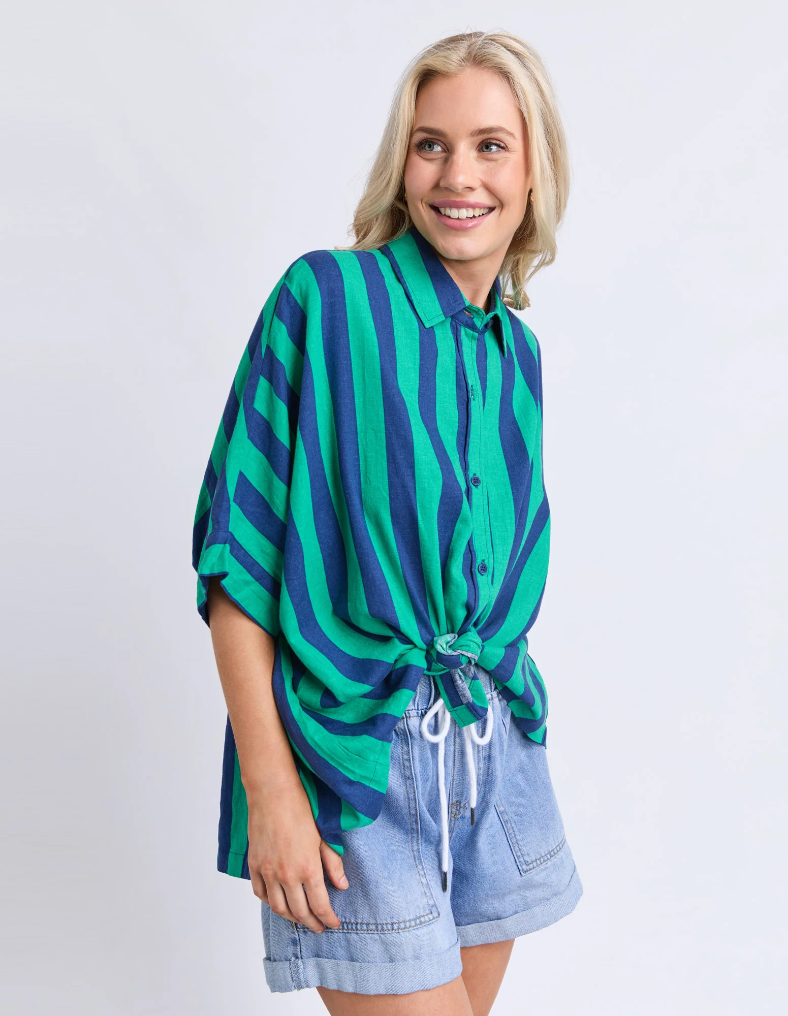 Palermo Stripe Shirt Turquoise - Image 4