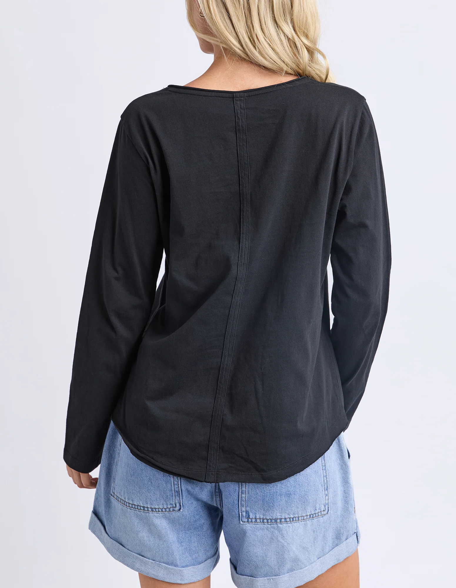 Pima Long Sleeve Vee Tee Black - Image 5