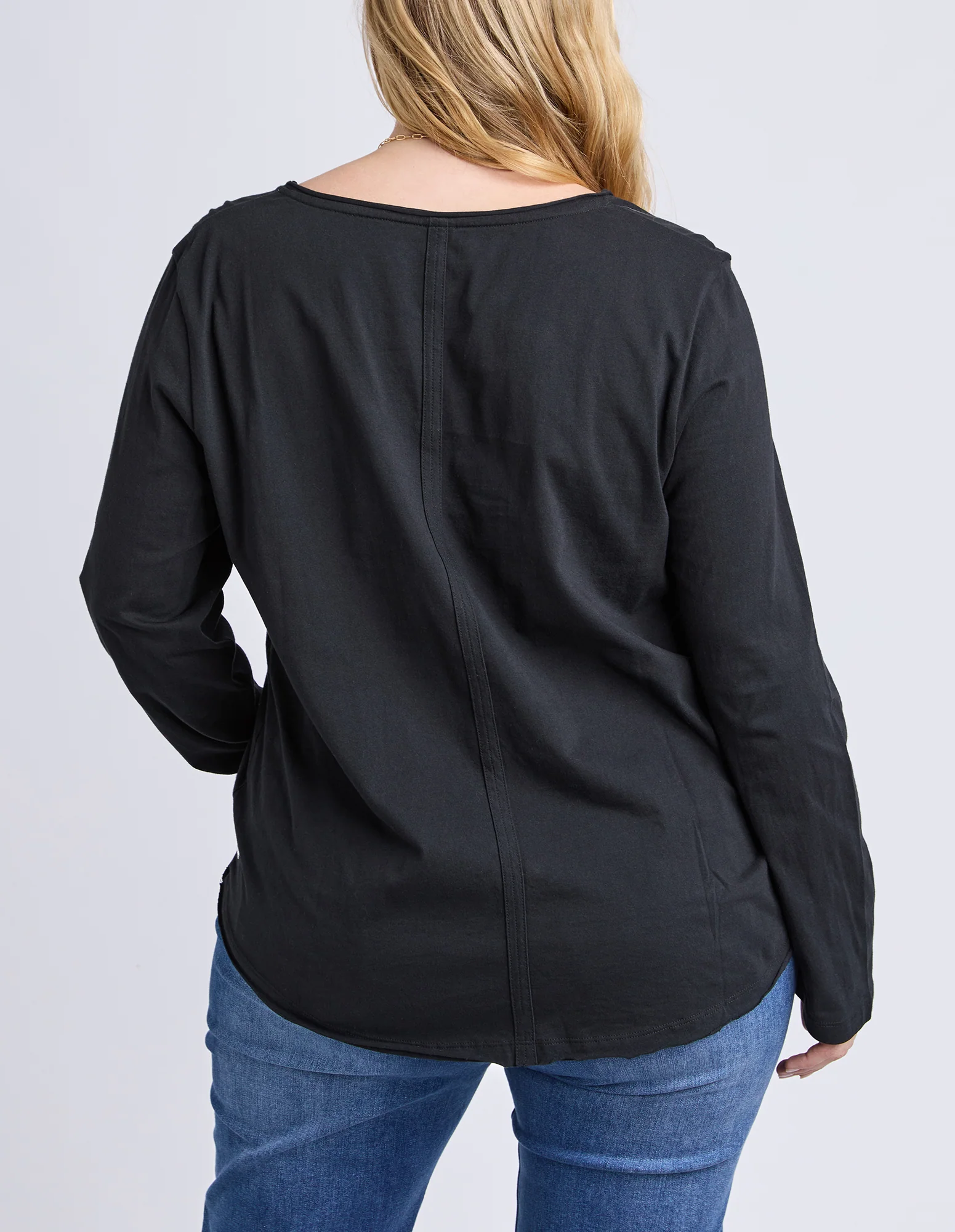 Pima Long Sleeve Vee Tee Black - Image 6