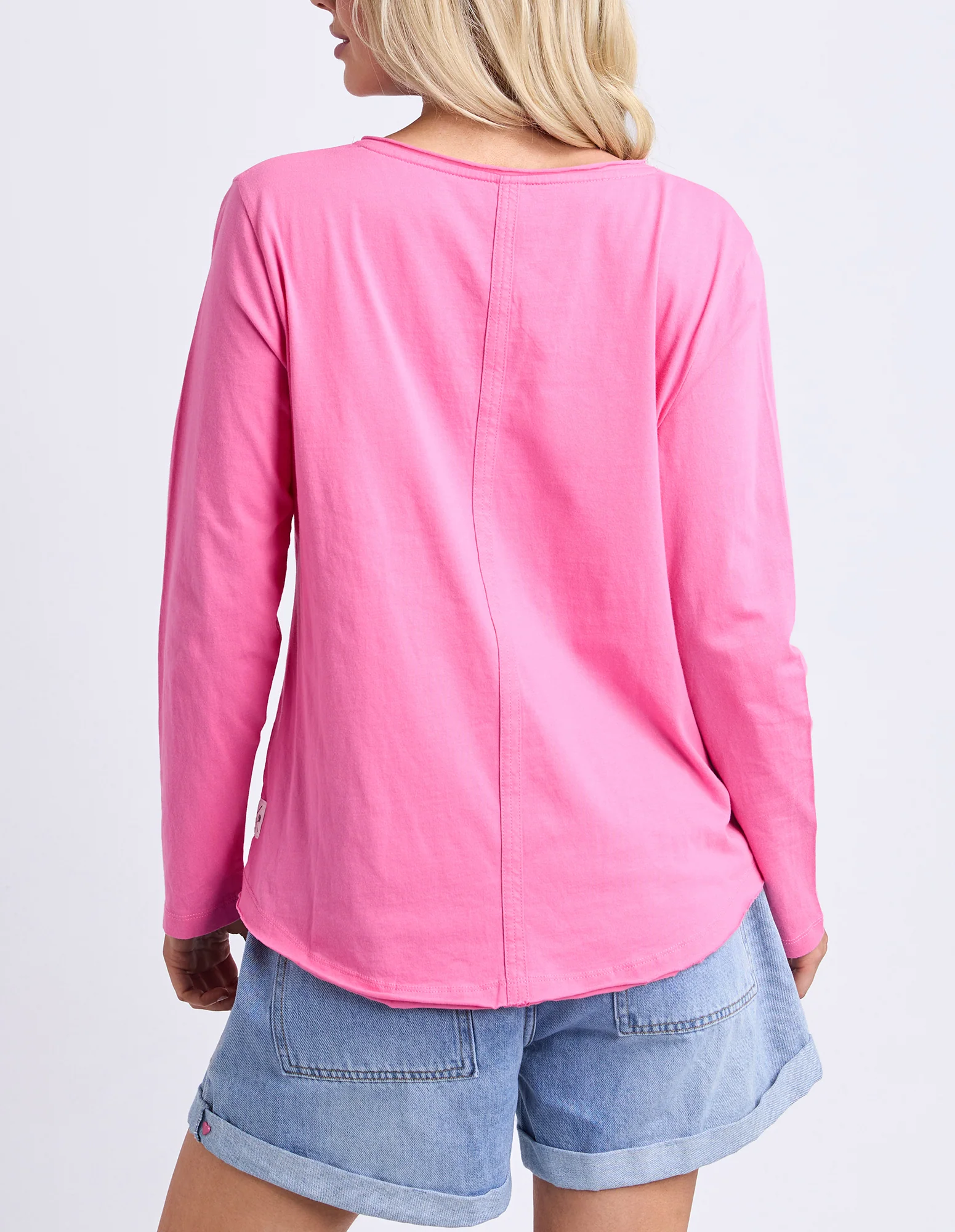 Pima Long Sleeve Vee Tee Hot Pink - Image 3