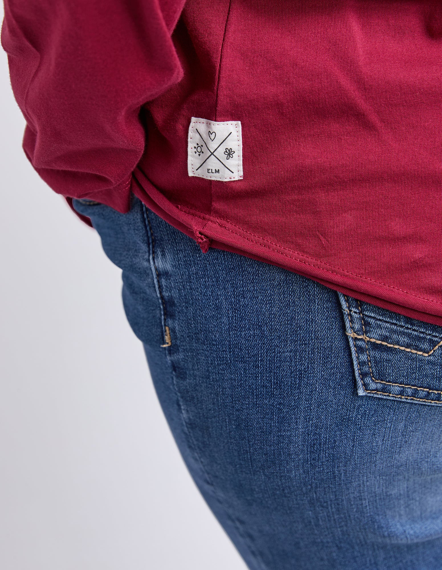 Pima Long Sleeve Vee Tee Maroon - Image 10