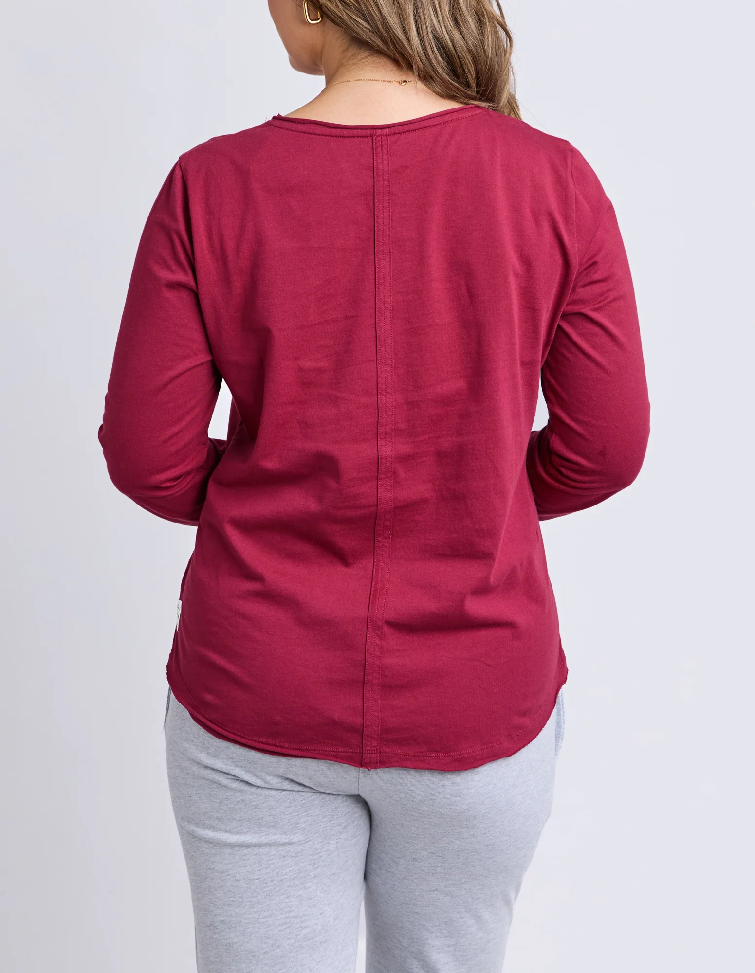 Pima Long Sleeve Vee Tee Maroon - Image 5