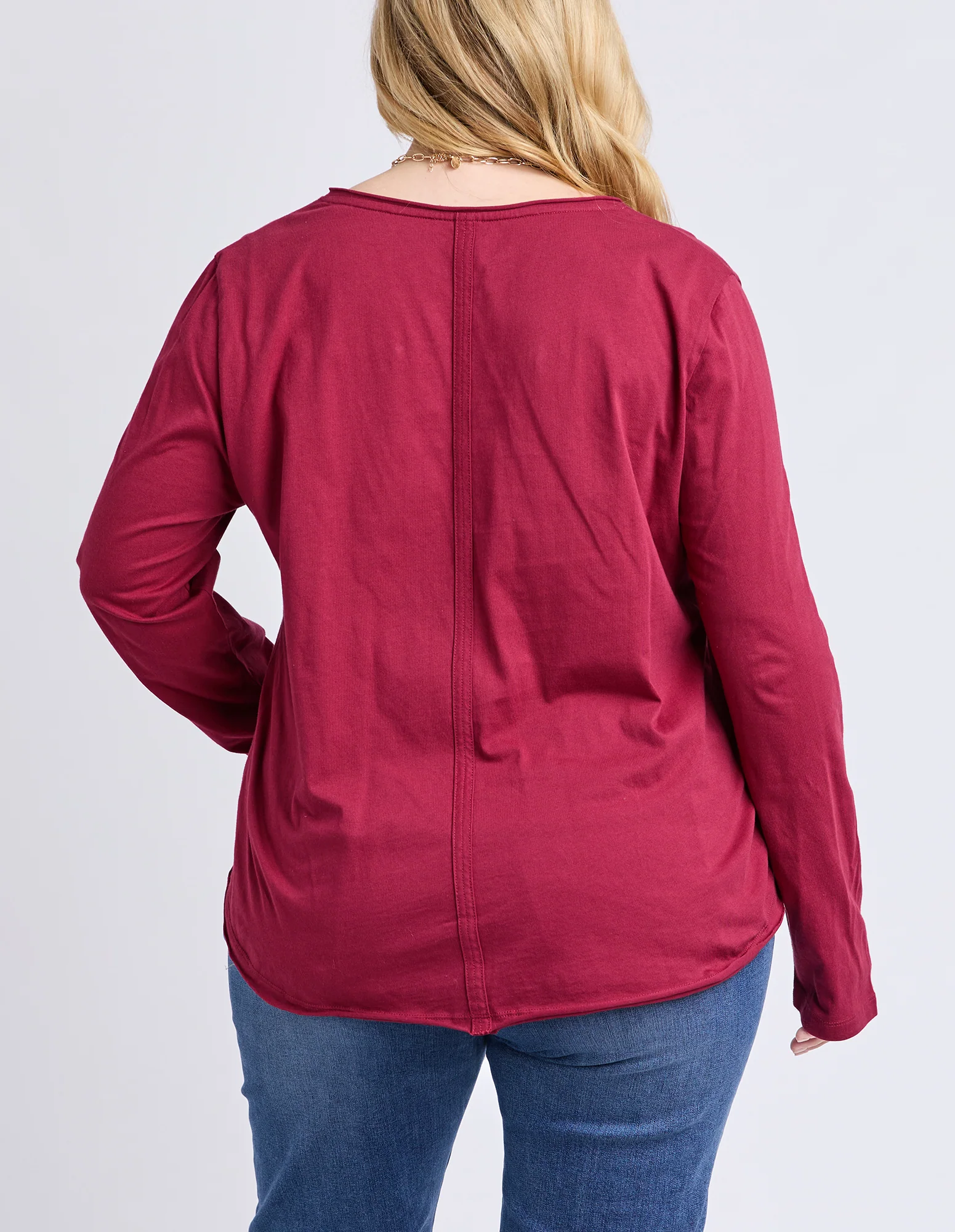 Pima Long Sleeve Vee Tee Maroon - Image 6