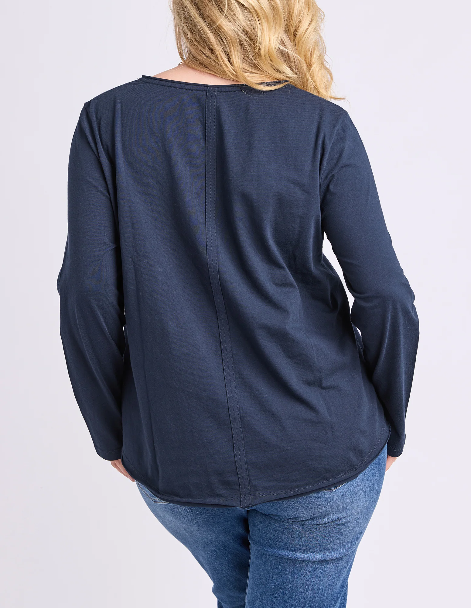 Pima Long Sleeve Vee Tee Navy - Image 3