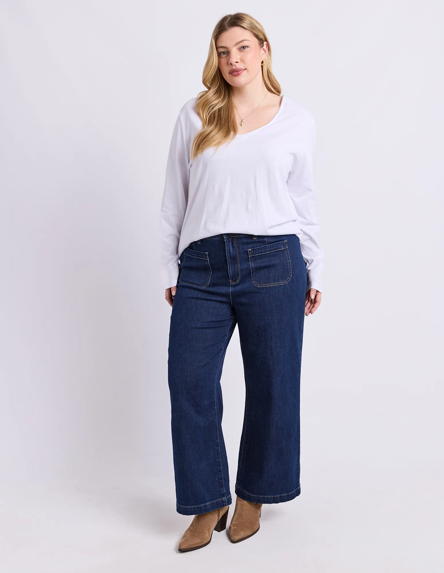 Pima Long Sleeve Vee Tee White - Image 2