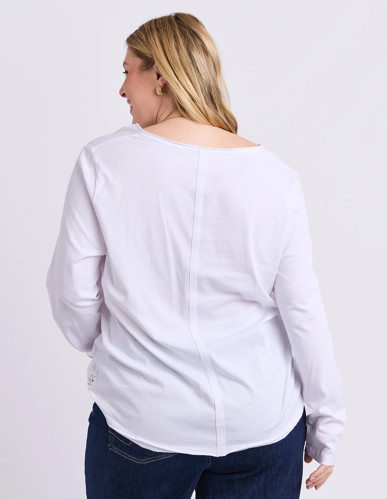 Pima Long Sleeve Vee Tee White - Image 3