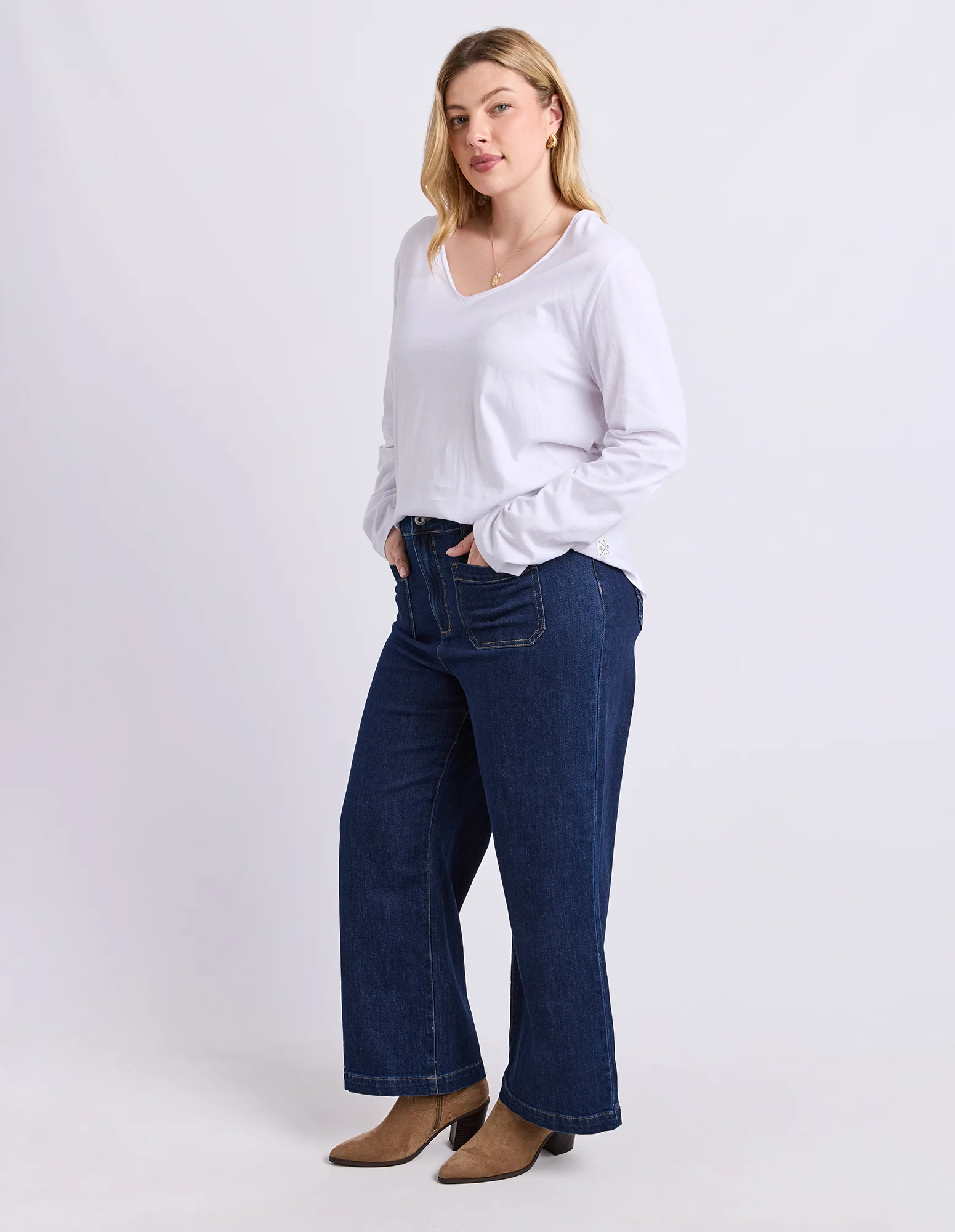 Pima Long Sleeve Vee Tee White - Image 6