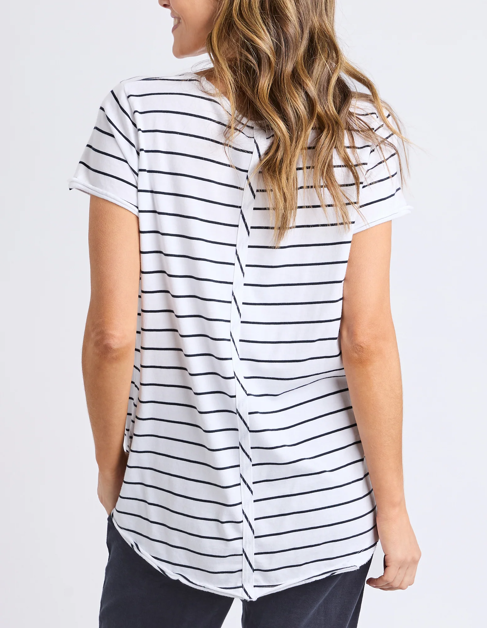 Pima Stripe Vee Tee White & Navy - Image 3