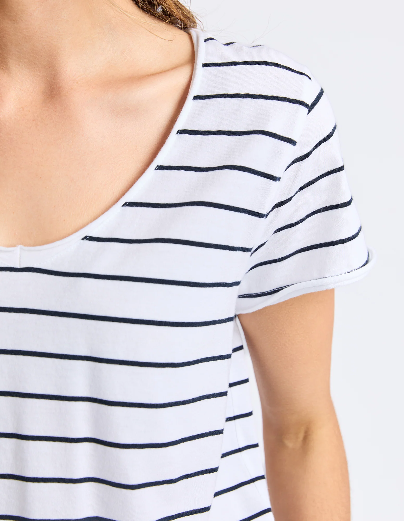 Pima Stripe Vee Tee White & Navy - Image 5