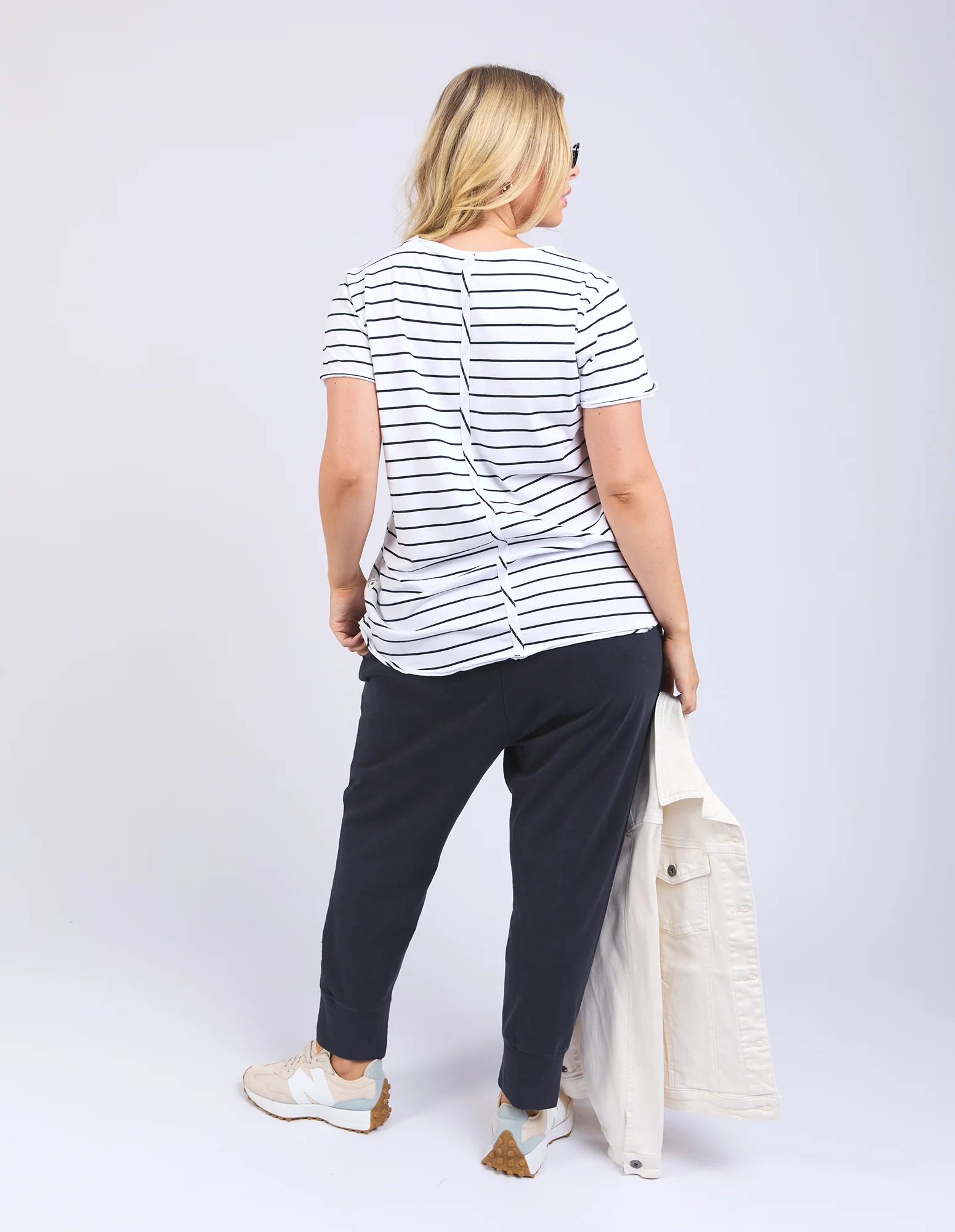 Pima Stripe Vee Tee White & Navy - Image 9