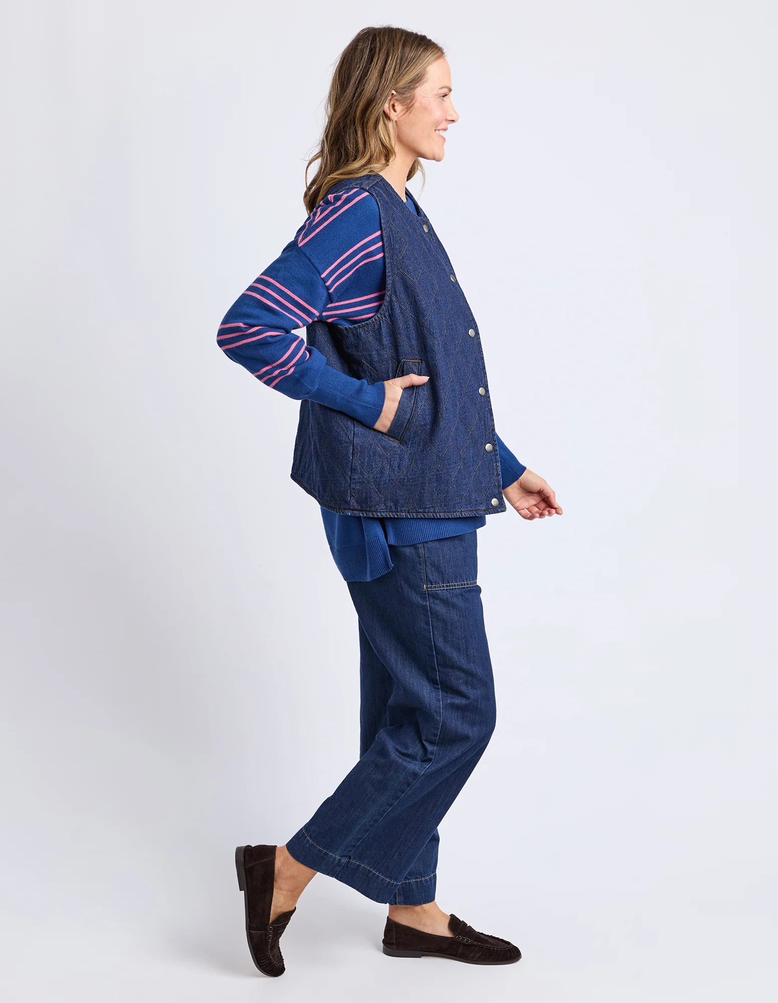 Polly Quilted Denim Vest Dark Blue - Image 6