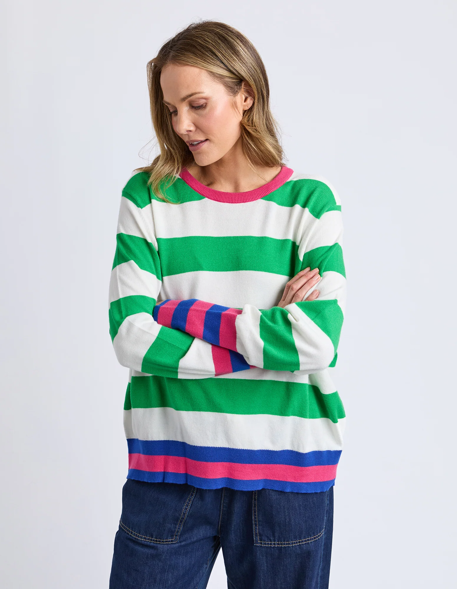Reggie Longsleeve Knit Green / White Stripe - Image 2