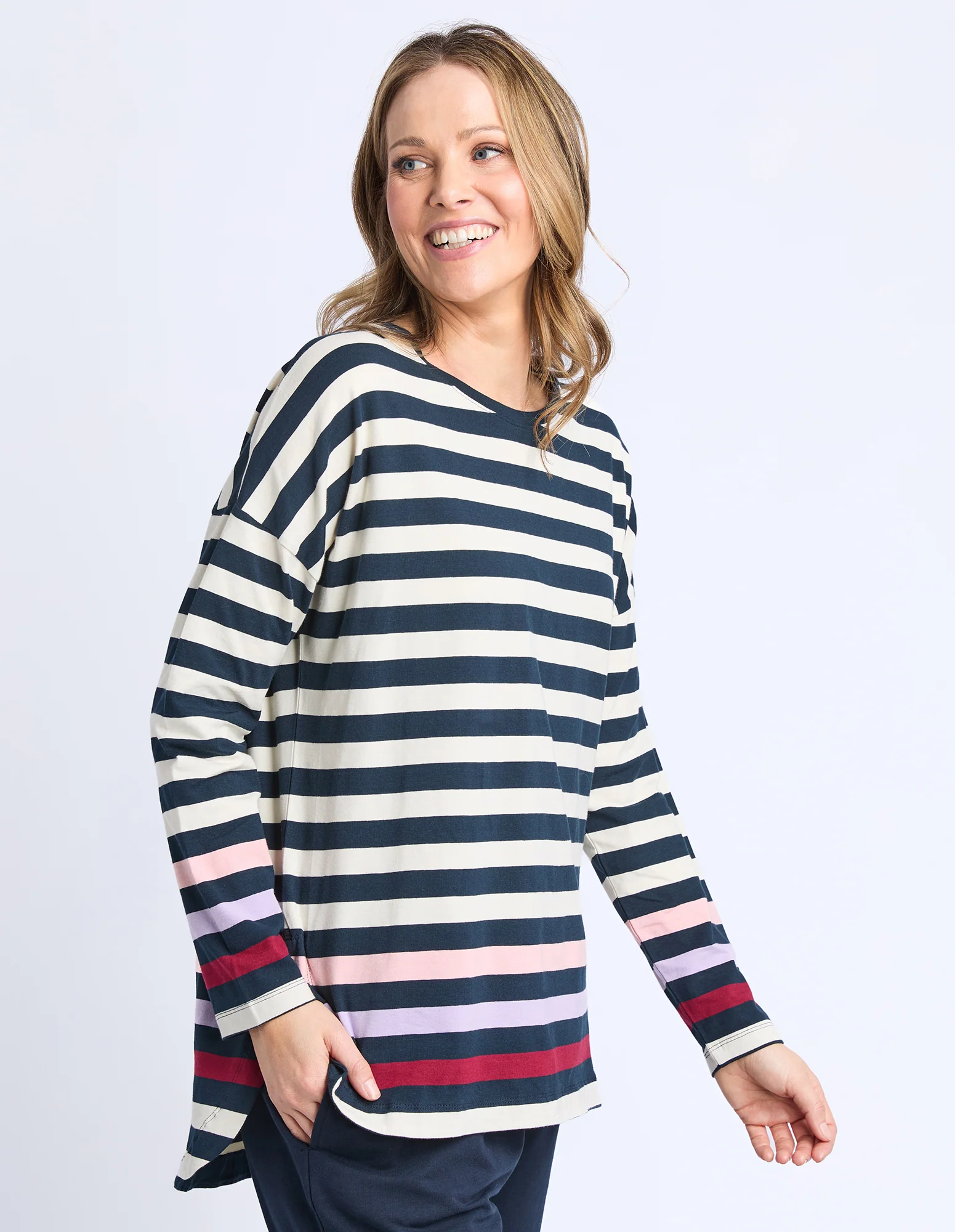 Retreat Long Sleeve Tee White/Navy Stripe - Image 10