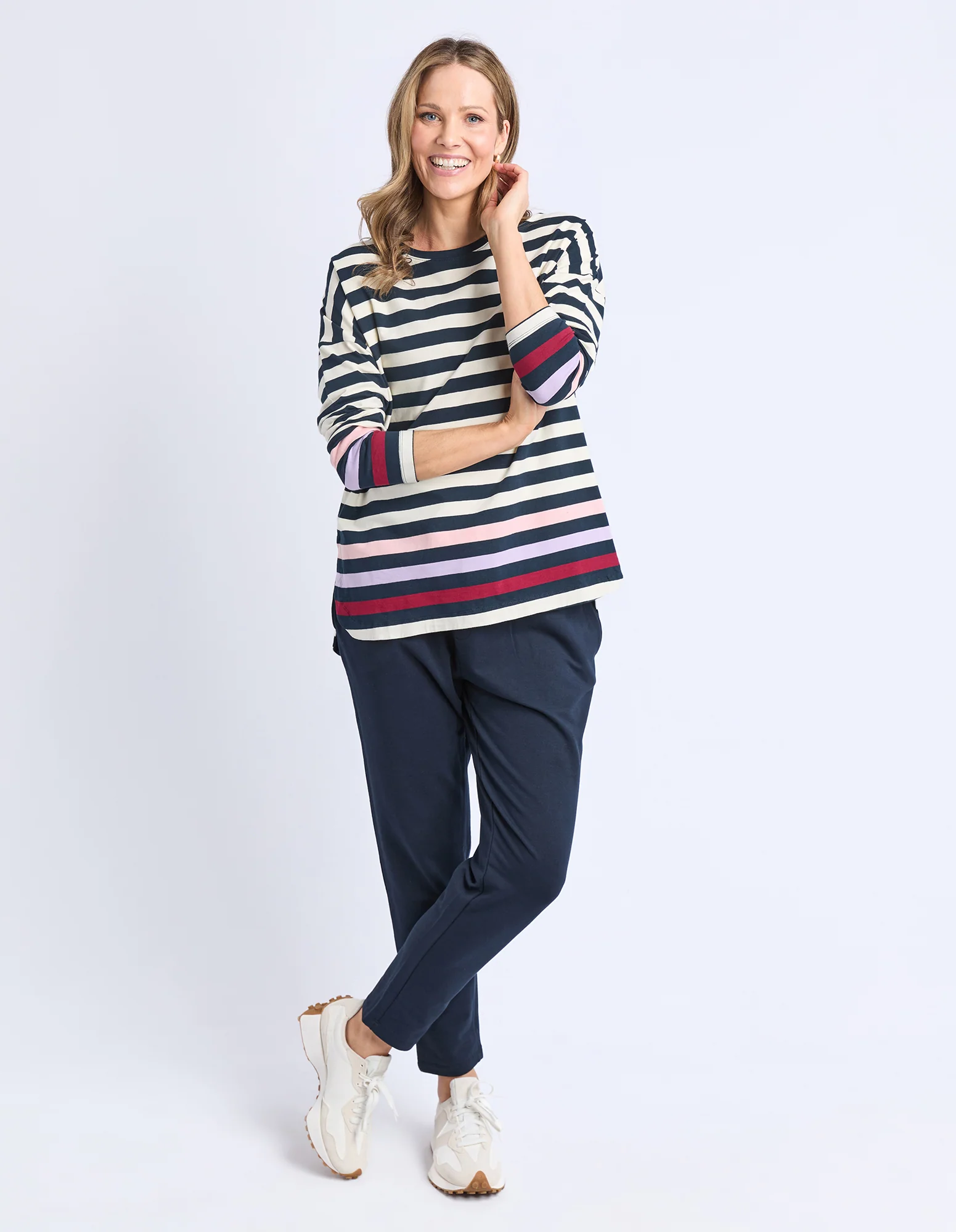 Retreat Long Sleeve Tee White/Navy Stripe - Image 12
