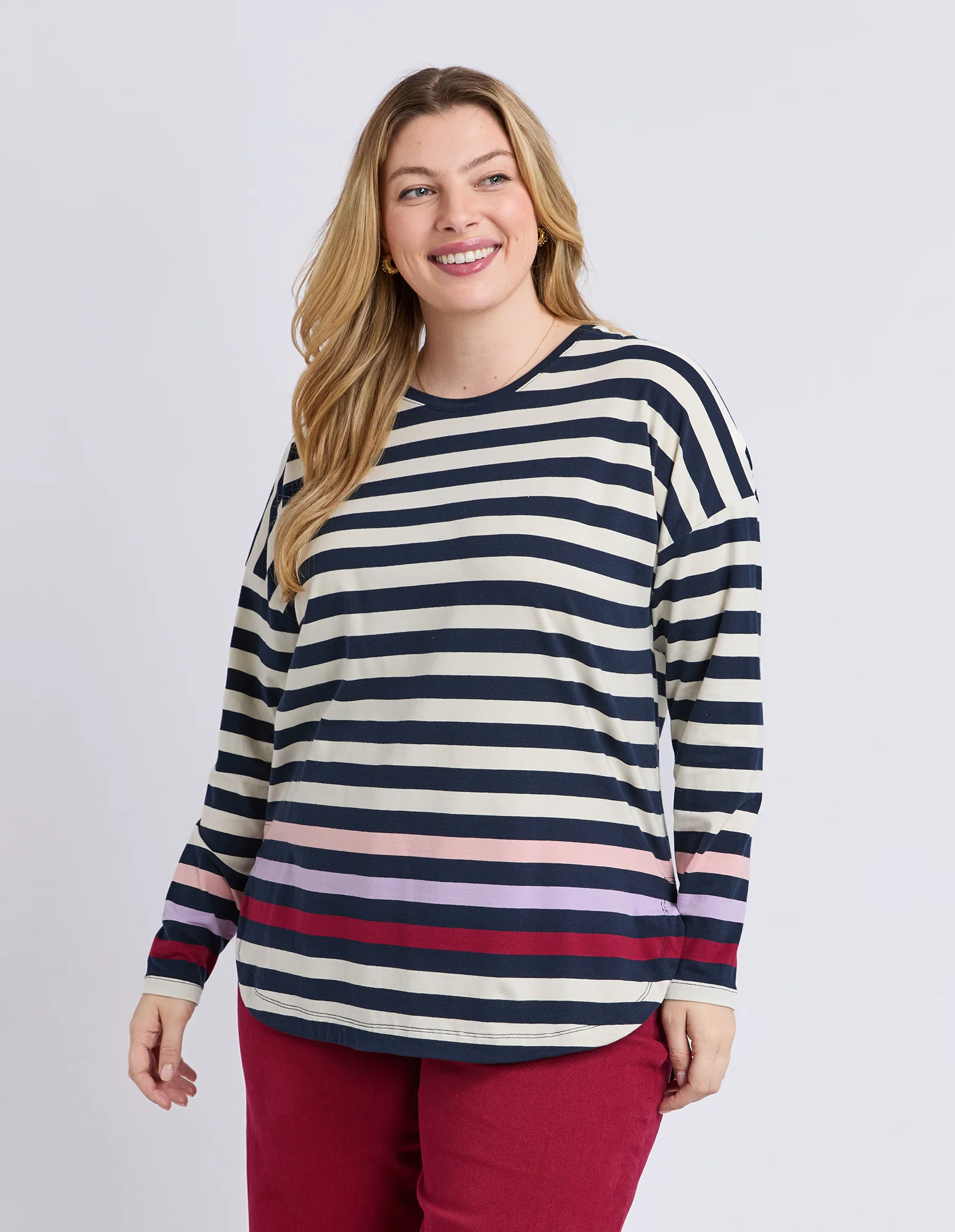 Retreat Long Sleeve Tee White/Navy Stripe - Image 2