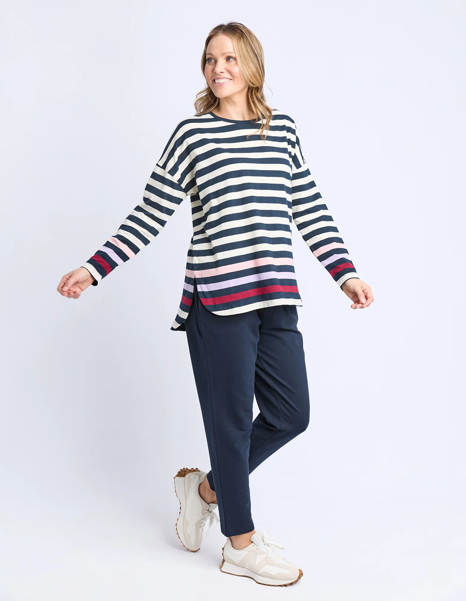 Retreat Long Sleeve Tee White/Navy Stripe - Image 8