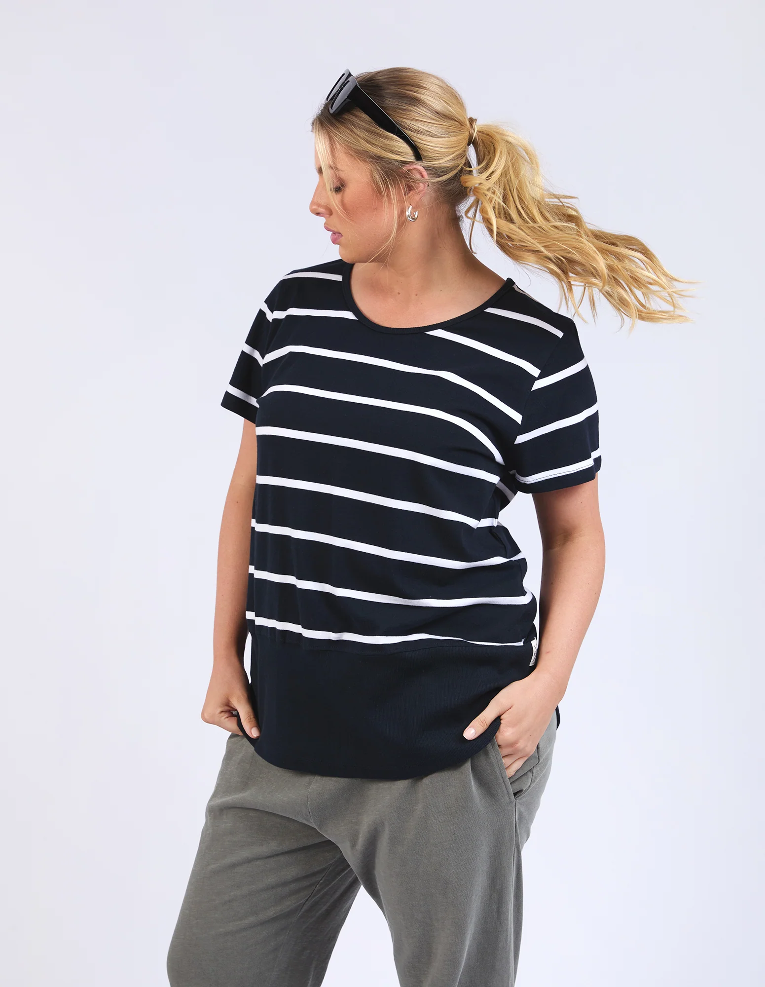 Rib Short Sleeve Tee Navy & White Stripe - Image 10