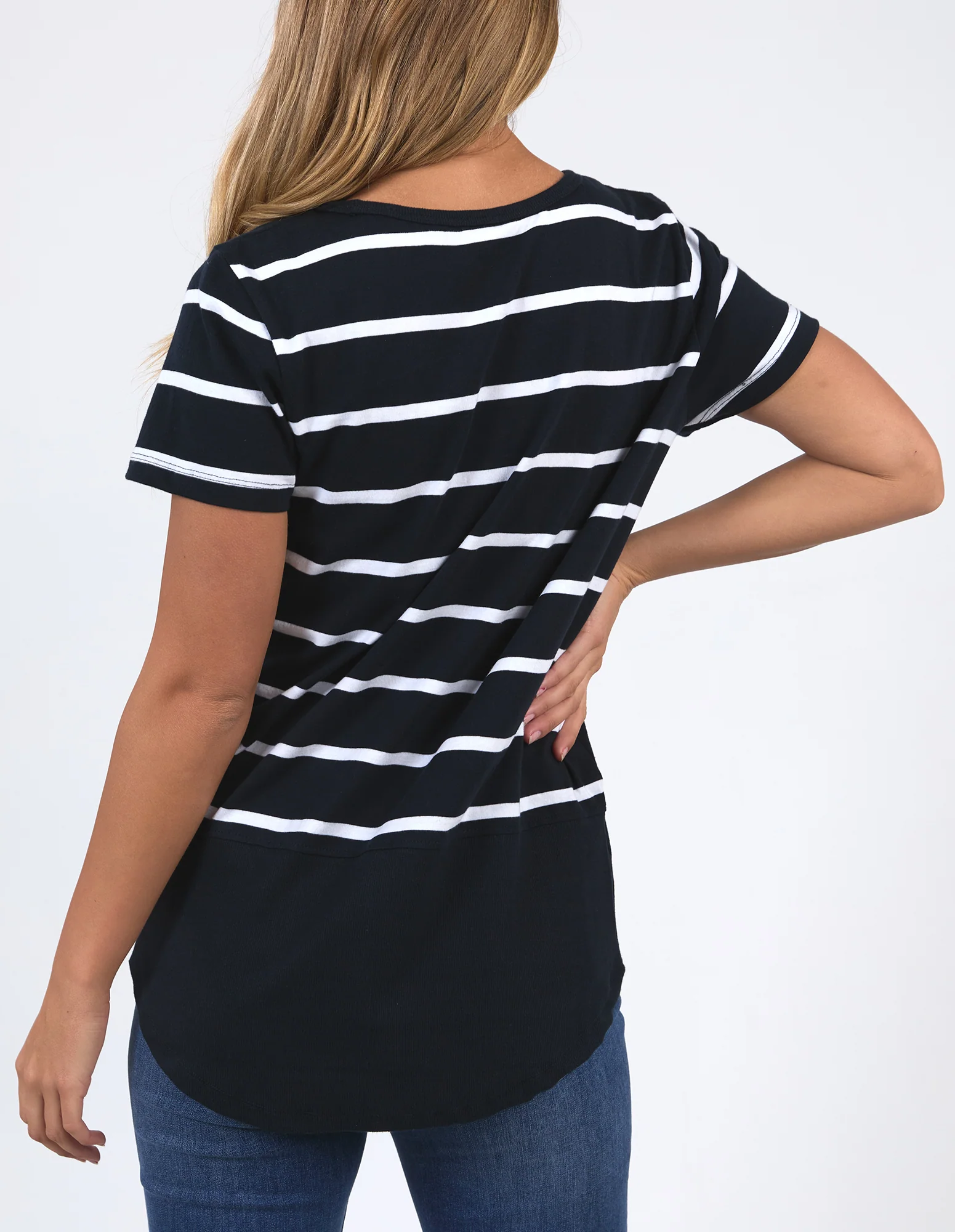 Rib Short Sleeve Tee Navy & White Stripe - Image 3