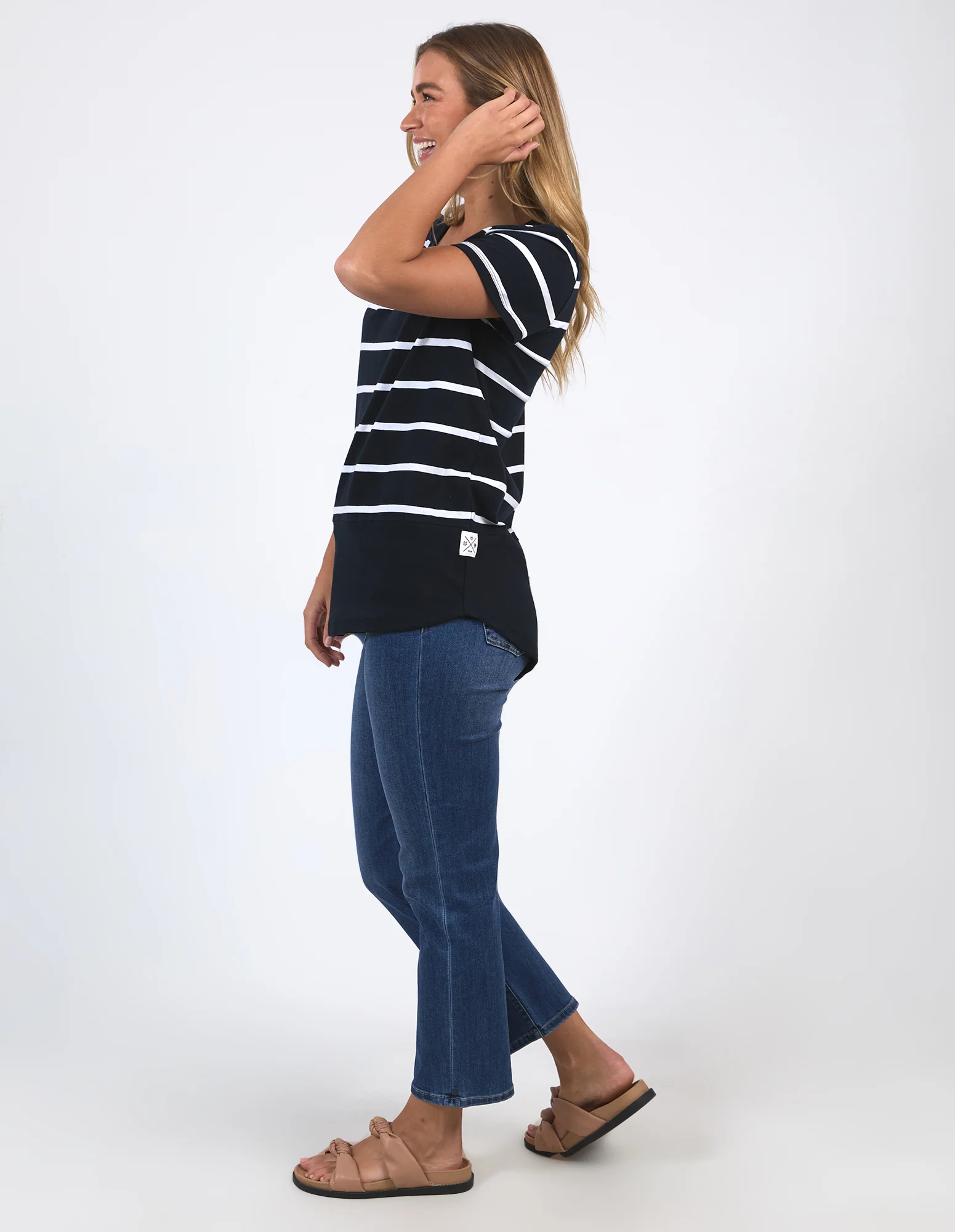Rib Short Sleeve Tee Navy & White Stripe - Image 6