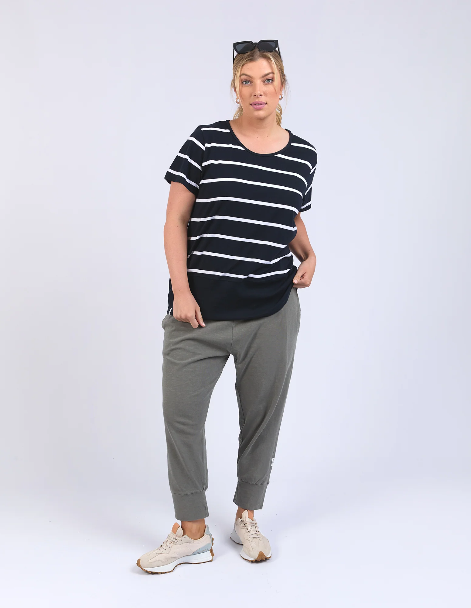 Rib Short Sleeve Tee Navy & White Stripe - Image 8