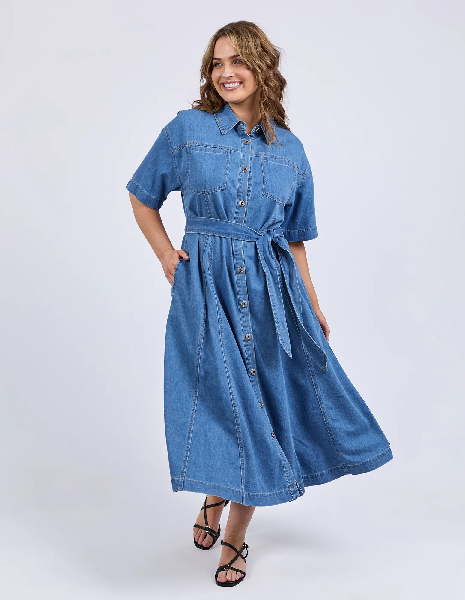 River Denim Dress Mid Blue Wash - Image 12
